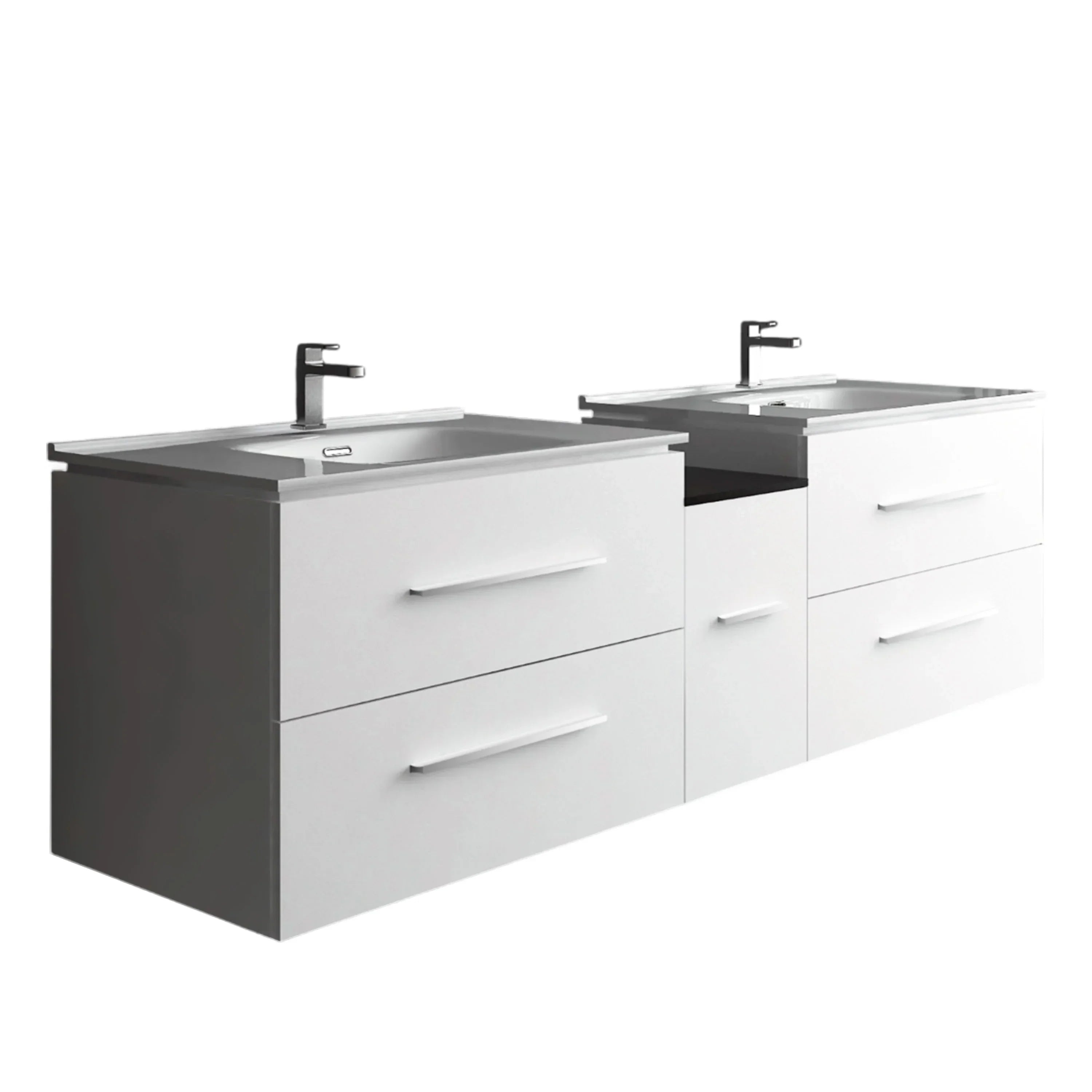 72" Matte White Double Sink Wall Mount Bathroom Vanity with White Ceramic Countertop-Migration_Bathroom Vanities-DECOROLALA