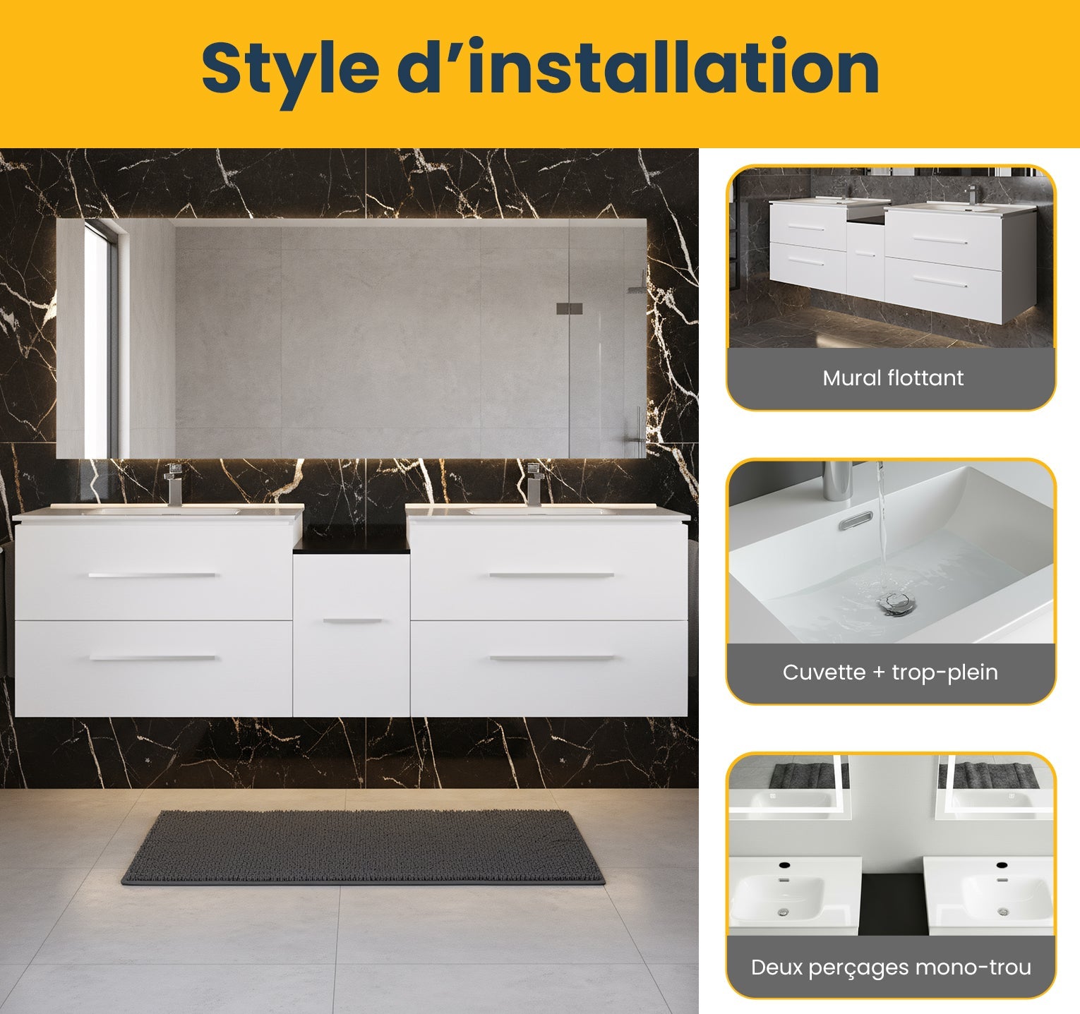 72" Matte White Double Sink Wall Mount Bathroom Vanity with White Ceramic Countertop-Migration_Bathroom Vanities-DECOROLALA