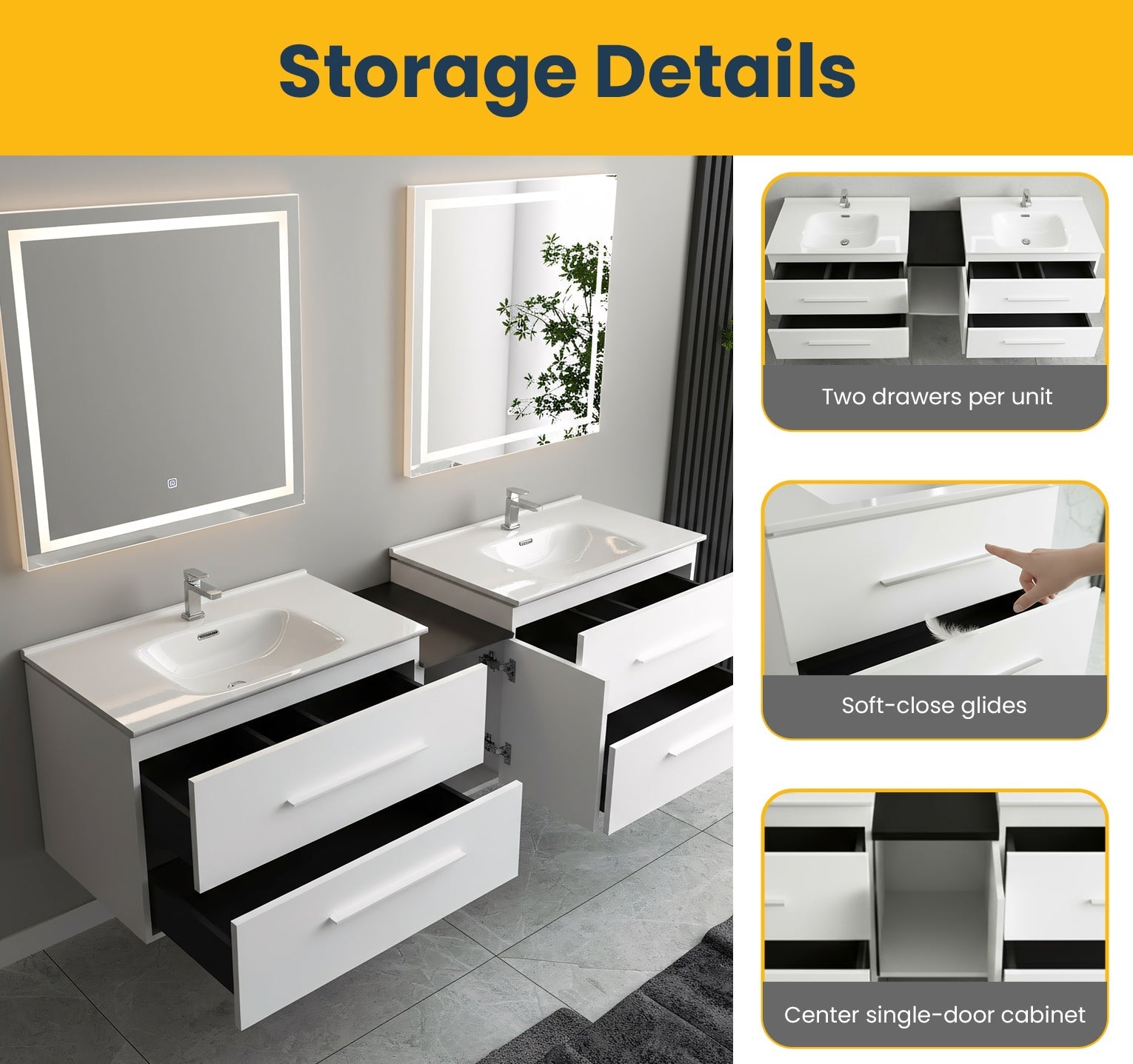 72" Matte White Double Sink Wall Mount Bathroom Vanity with White Ceramic Countertop-Migration_Bathroom Vanities-DECOROLALA