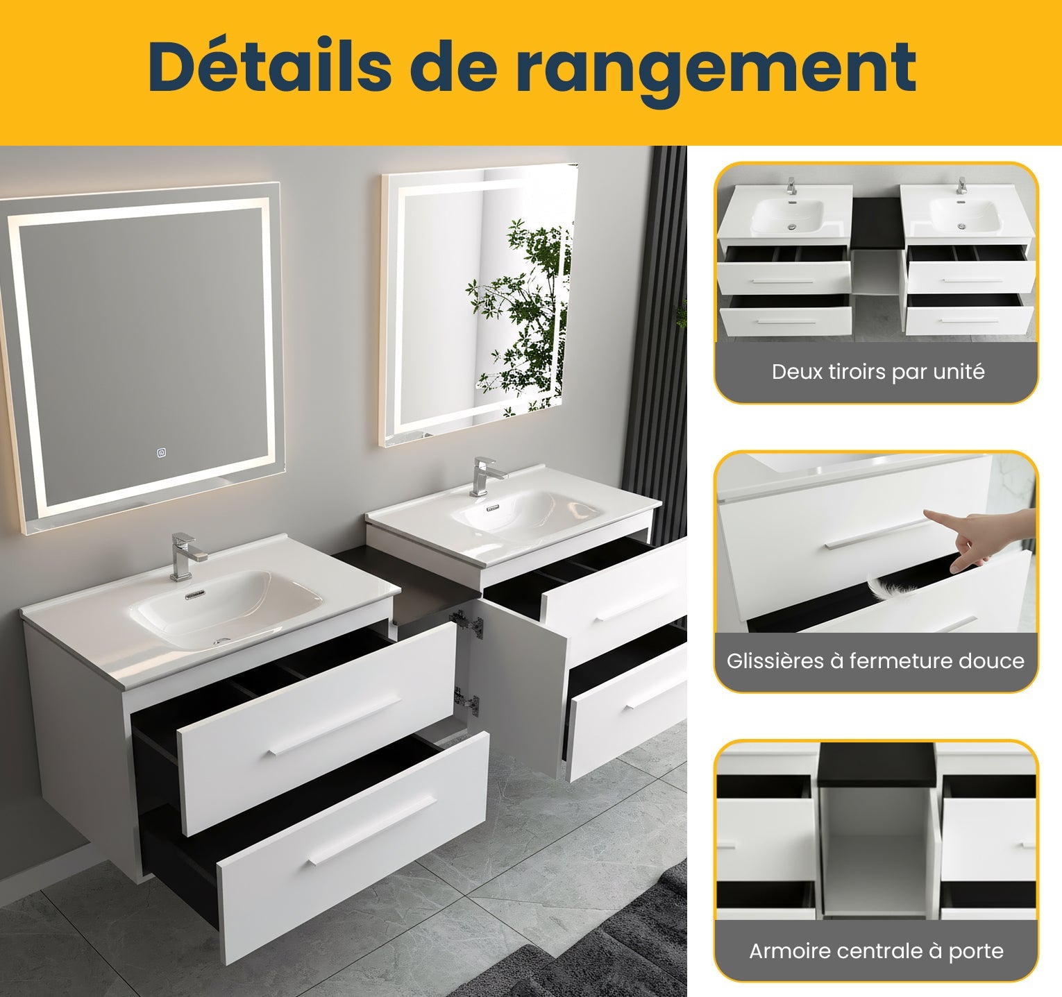 72" Matte White Double Sink Wall Mount Bathroom Vanity with White Ceramic Countertop-Migration_Bathroom Vanities-DECOROLALA