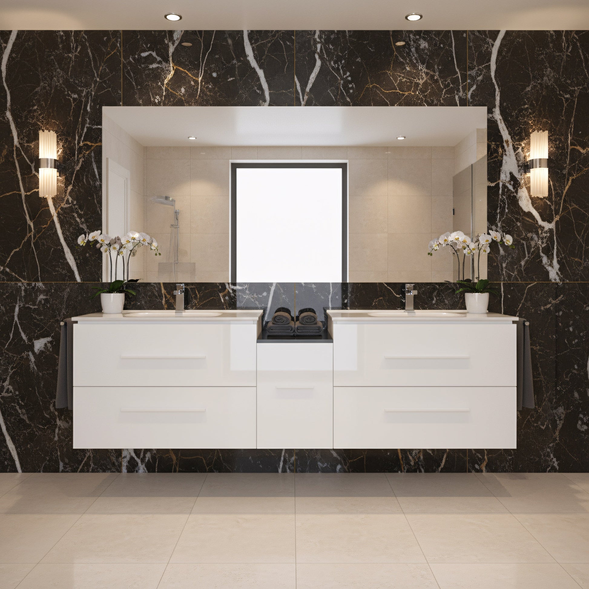 72" Matte White Double Sink Wall Mount Bathroom Vanity with White Ceramic Countertop-Migration_Bathroom Vanities-DECOROLALA