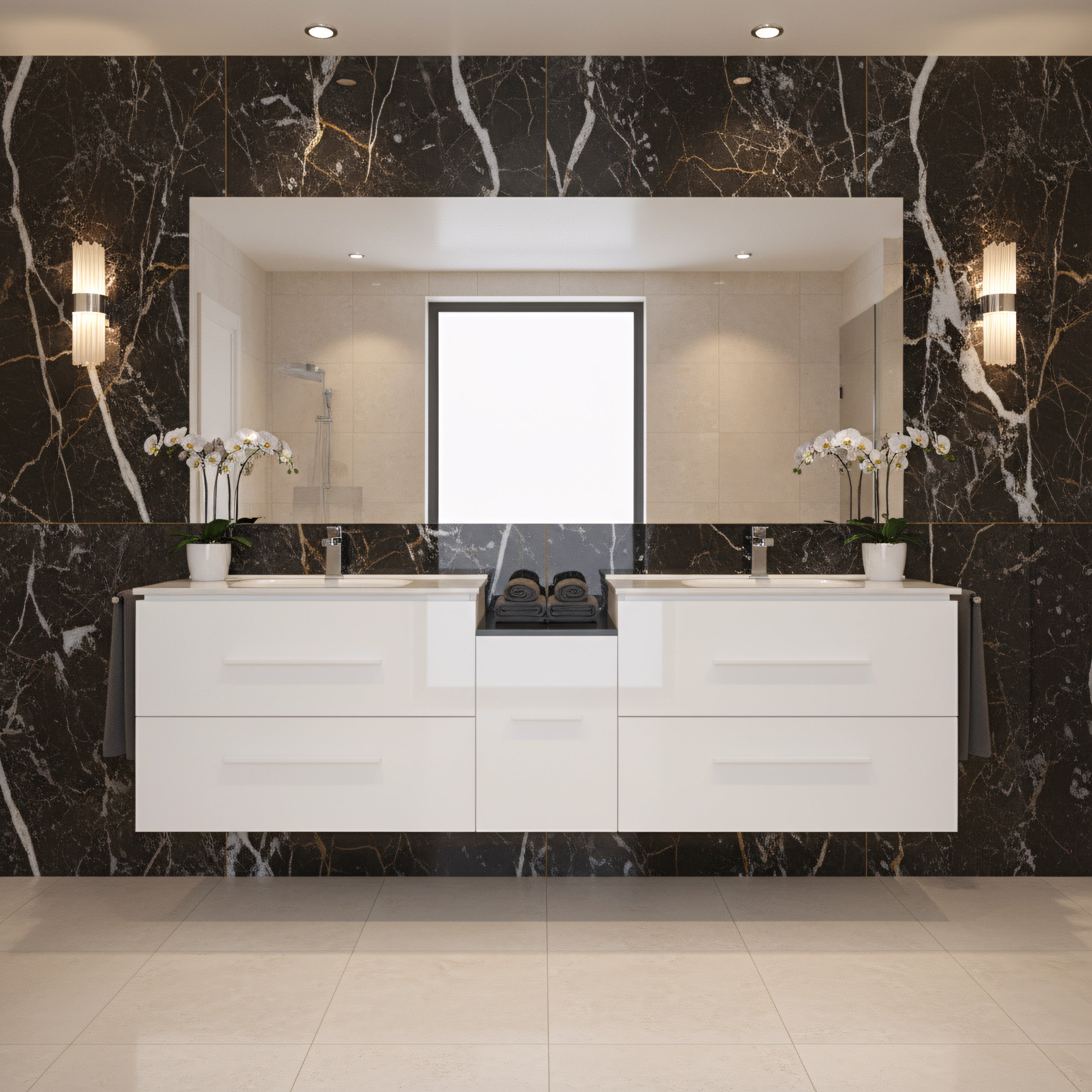 72" Matte White Double Sink Wall Mount Bathroom Vanity with White Ceramic Countertop-Migration_Bathroom Vanities-DECOROLALA