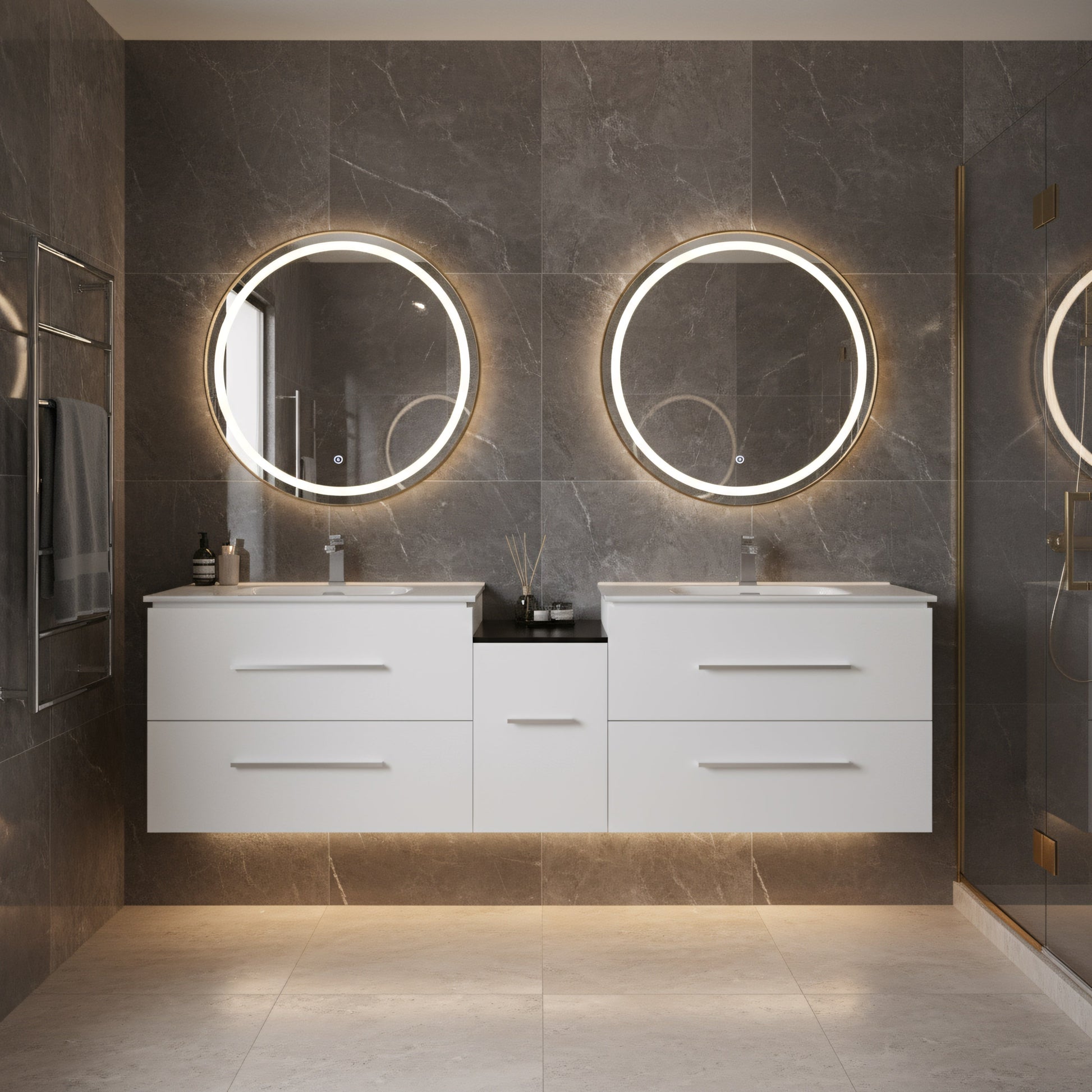 72" Matte White Double Sink Wall Mount Bathroom Vanity with White Ceramic Countertop-Migration_Bathroom Vanities-DECOROLALA