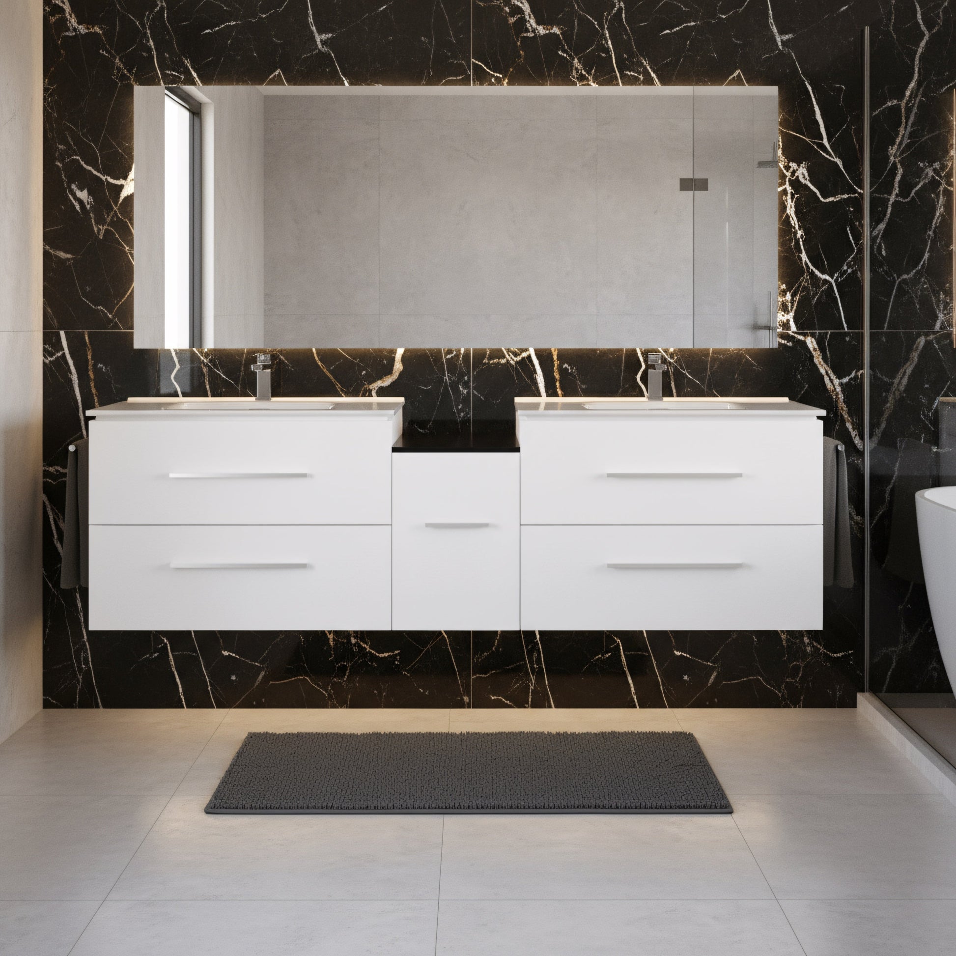 72" Matte White Double Sink Wall Mount Bathroom Vanity with White Ceramic Countertop-Migration_Bathroom Vanities-DECOROLALA