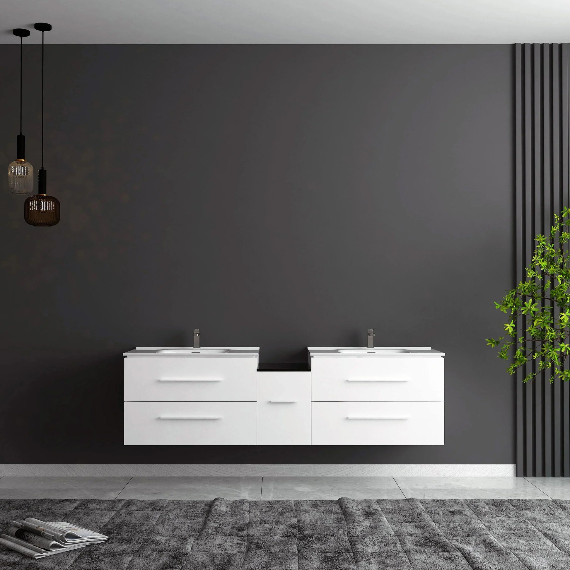 72" Matte White Double Sink Wall Mount Bathroom Vanity with White Ceramic Countertop-Migration_Bathroom Vanities-DECOROLALA