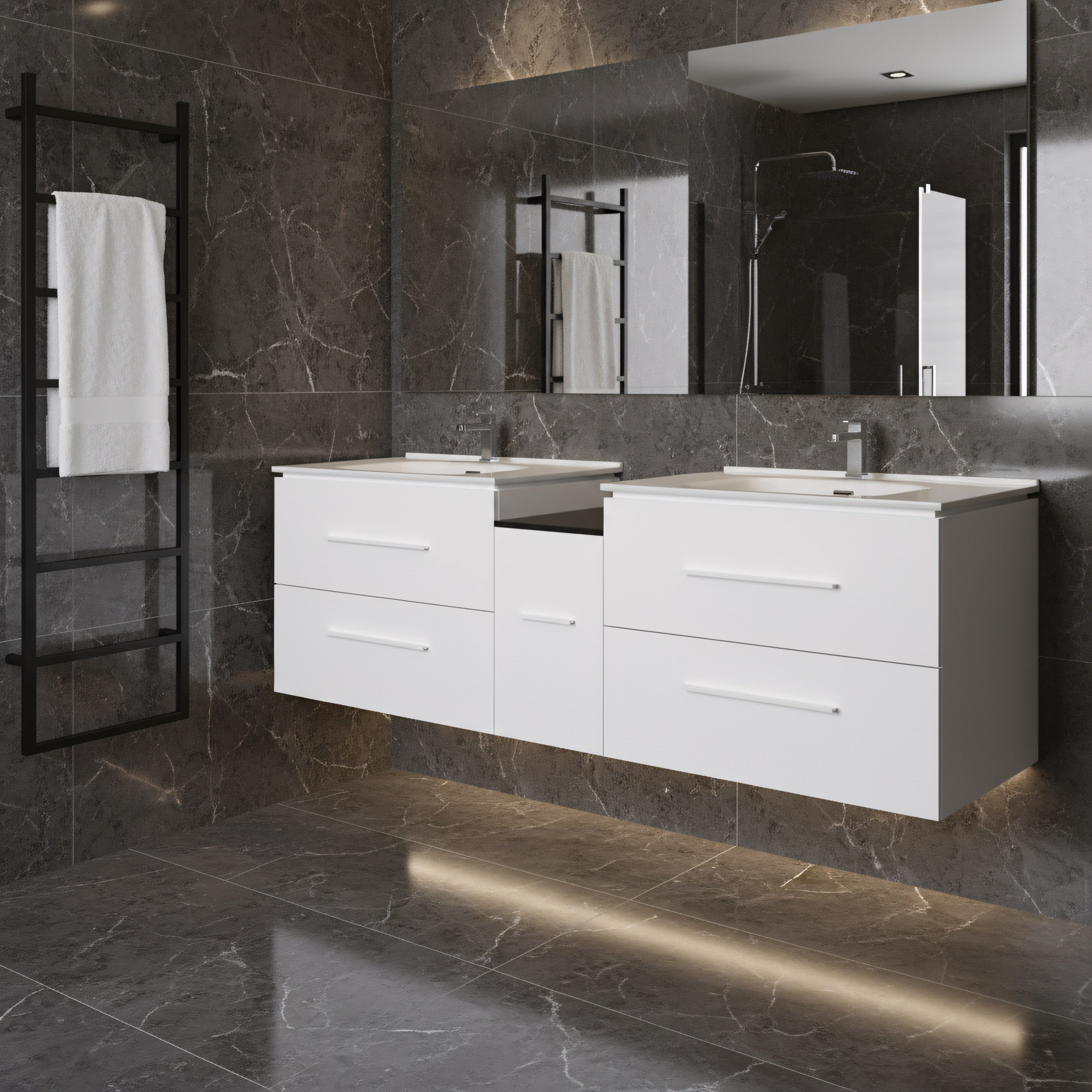 72" Matte White Double Sink Wall Mount Bathroom Vanity with White Ceramic Countertop-Migration_Bathroom Vanities-DECOROLALA