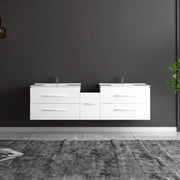 72" Matte White Double Sink Wall Mount Bathroom Vanity with White Ceramic Countertop-Migration_Bathroom Vanities-DECOROLALA