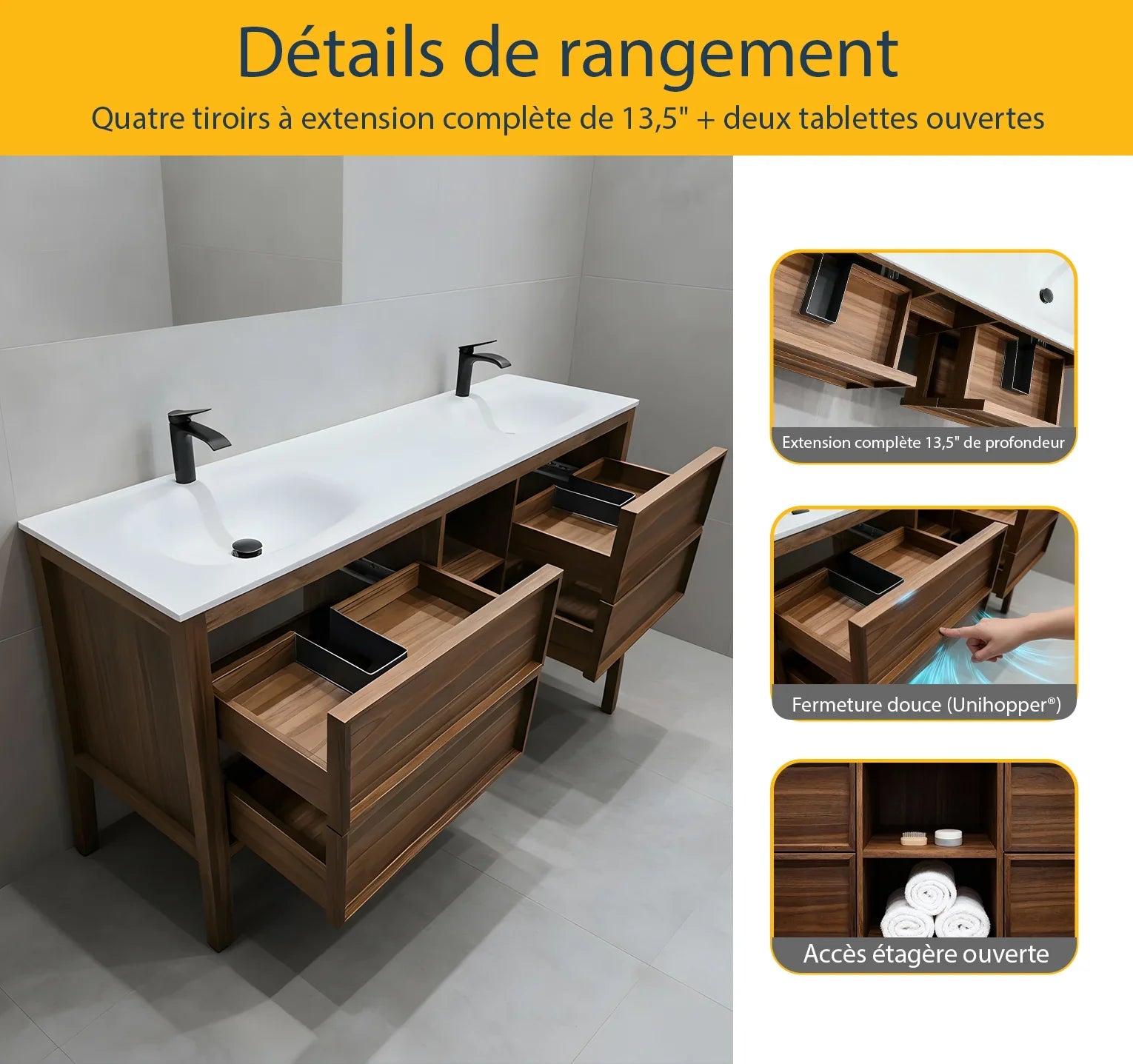 72" Natural Walnut Freestanding Double Sink Bathroom Vanity with White Solid Surface Countertop-Migration_Bathroom Vanities-DECOROLALA