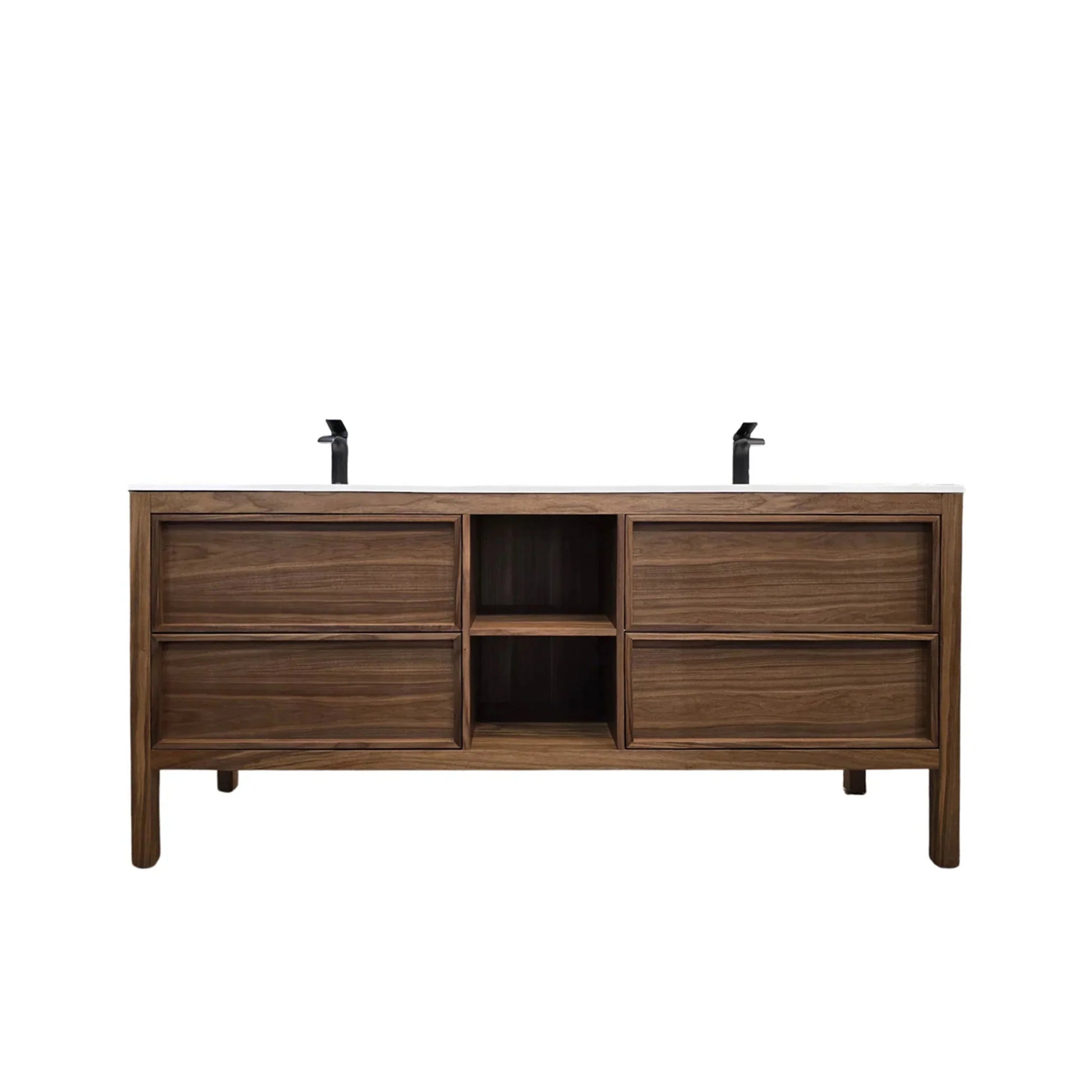 72" Natural Walnut Freestanding Double Sink Bathroom Vanity with White Solid Surface Countertop-Migration_Bathroom Vanities-DECOROLALA