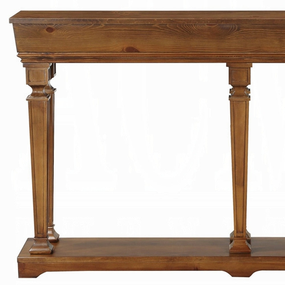 72" Oak Solid and Manufactured Wood Floor Shelf Console Table With Shelves-Console Tables-DECOROLALA
