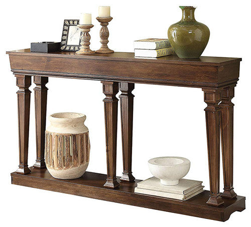 72" Oak Solid and Manufactured Wood Floor Shelf Console Table With Shelves-Console Tables-DECOROLALA