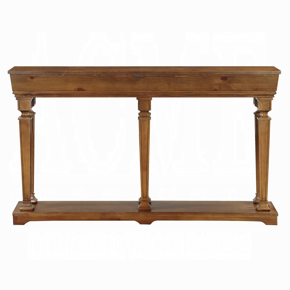 72" Oak Solid and Manufactured Wood Floor Shelf Console Table With Shelves-Console Tables-DECOROLALA