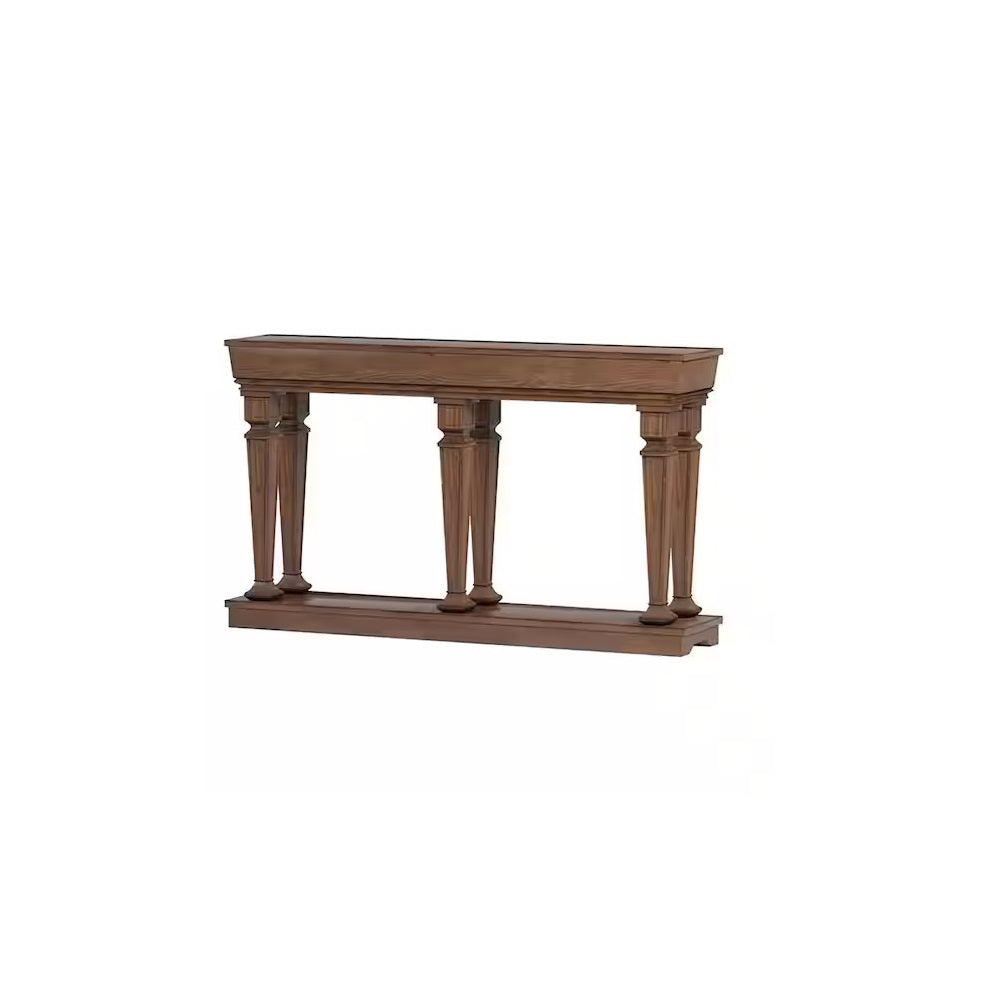 72" Oak Solid and Manufactured Wood Floor Shelf Console Table With Shelves-Console Tables-DECOROLALA