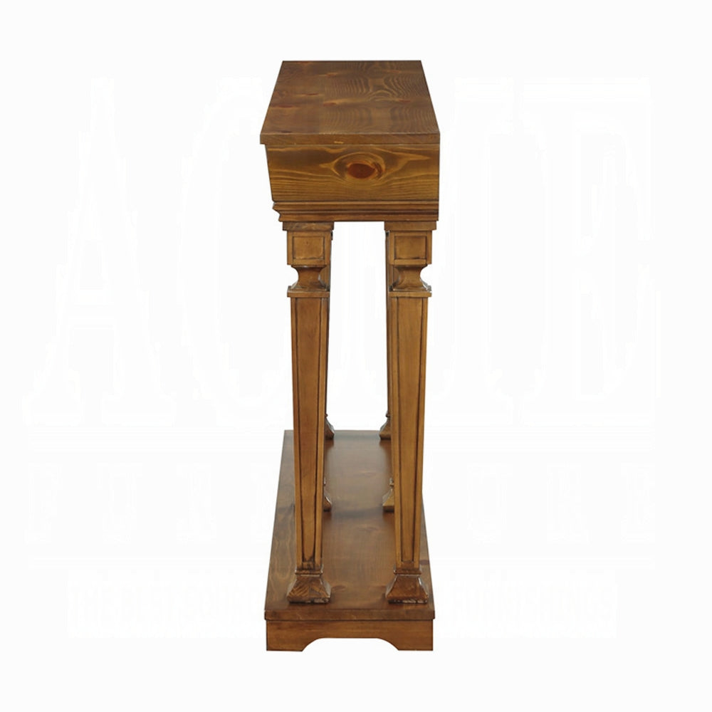 72" Oak Solid and Manufactured Wood Floor Shelf Console Table With Shelves-Console Tables-DECOROLALA