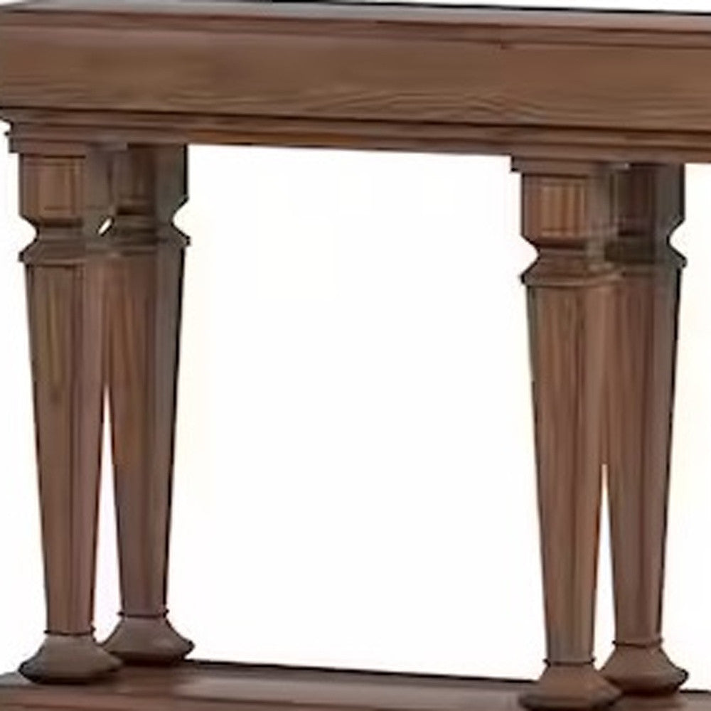72" Oak Solid and Manufactured Wood Floor Shelf Console Table With Shelves-Console Tables-DECOROLALA