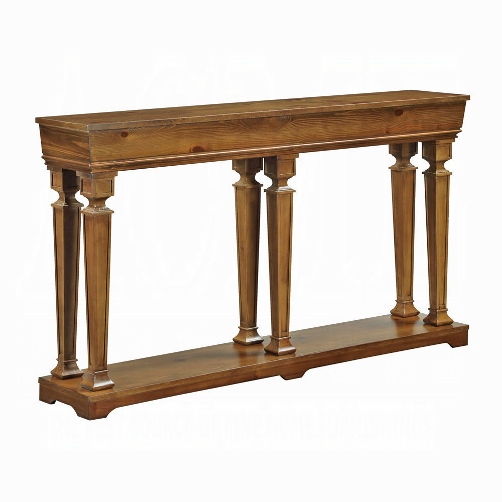 72" Oak Solid and Manufactured Wood Floor Shelf Console Table With Shelves-Console Tables-DECOROLALA