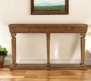 72" Oak Solid and Manufactured Wood Floor Shelf Console Table With Shelves-Console Tables-DECOROLALA
