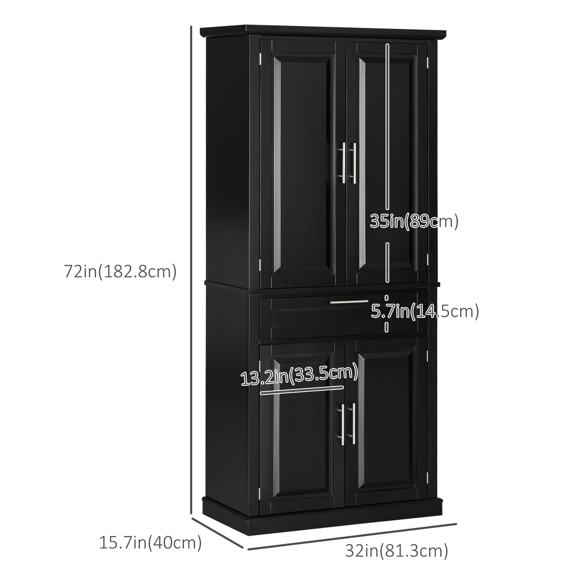 72" Pantry Cabinet - 4-Door, Black Storage with Adjustable Shelves-Pantry Cabinets-DECOROLALA
