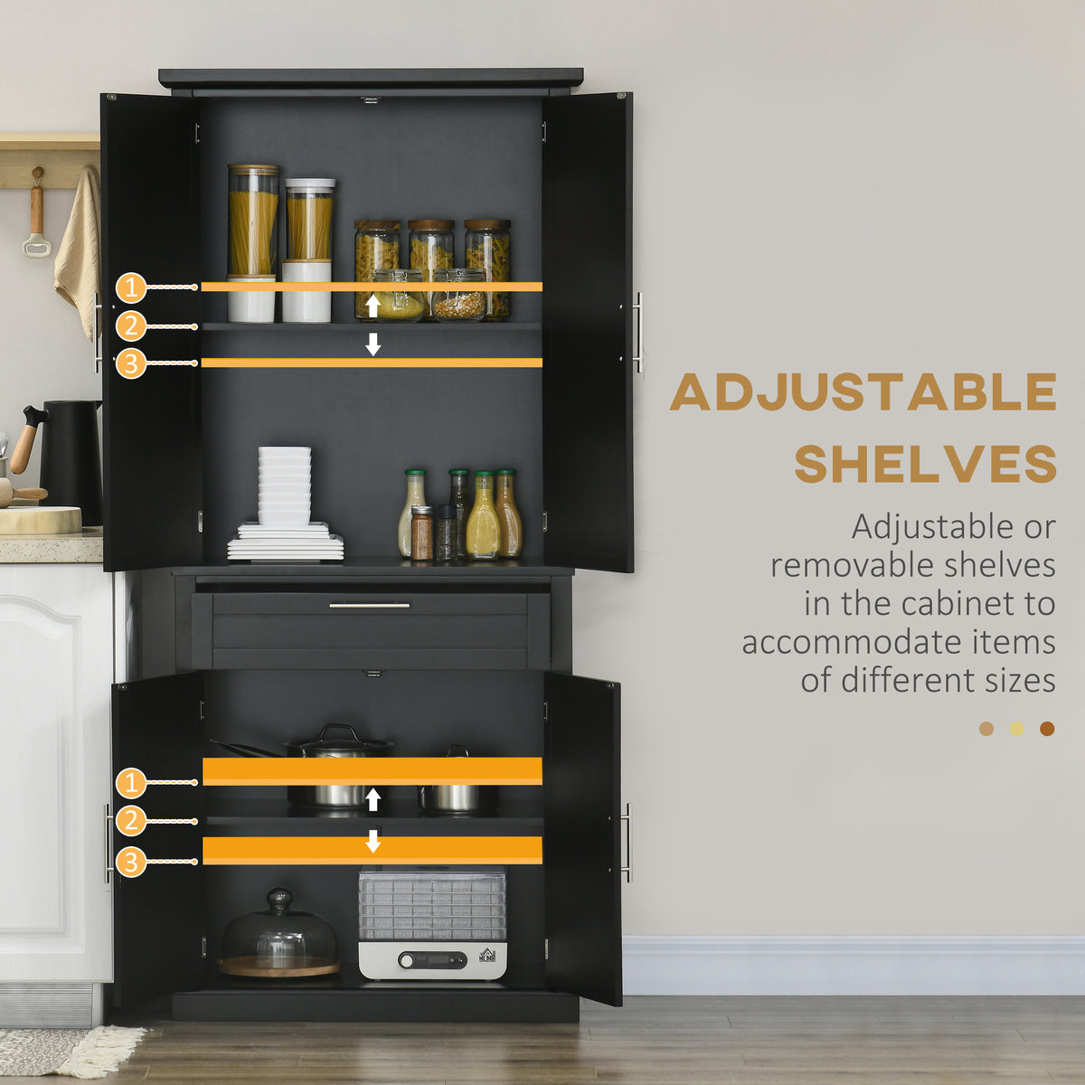 72" Pantry Cabinet - 4-Door, Black Storage with Adjustable Shelves-Pantry Cabinets-DECOROLALA