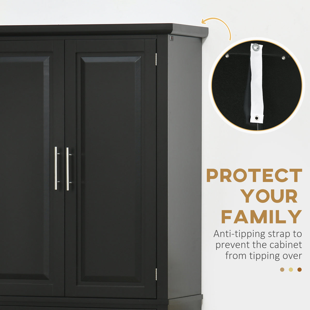 72" Pantry Cabinet - 4-Door, Black Storage with Adjustable Shelves-Pantry Cabinets-DECOROLALA