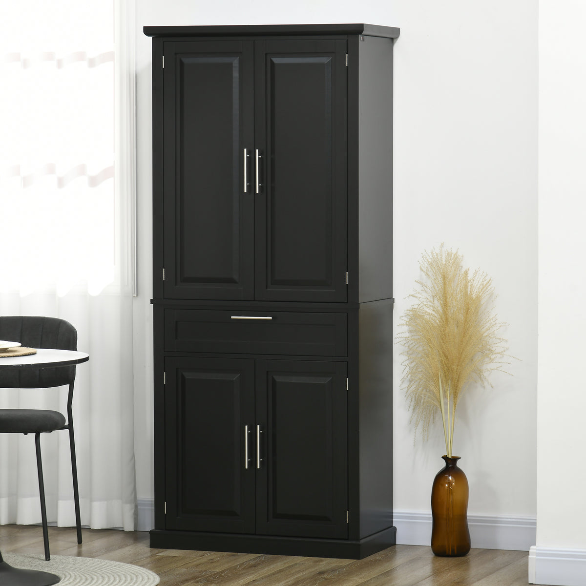 72" Pantry Cabinet - 4-Door, Black Storage with Adjustable Shelves-Pantry Cabinets-DECOROLALA