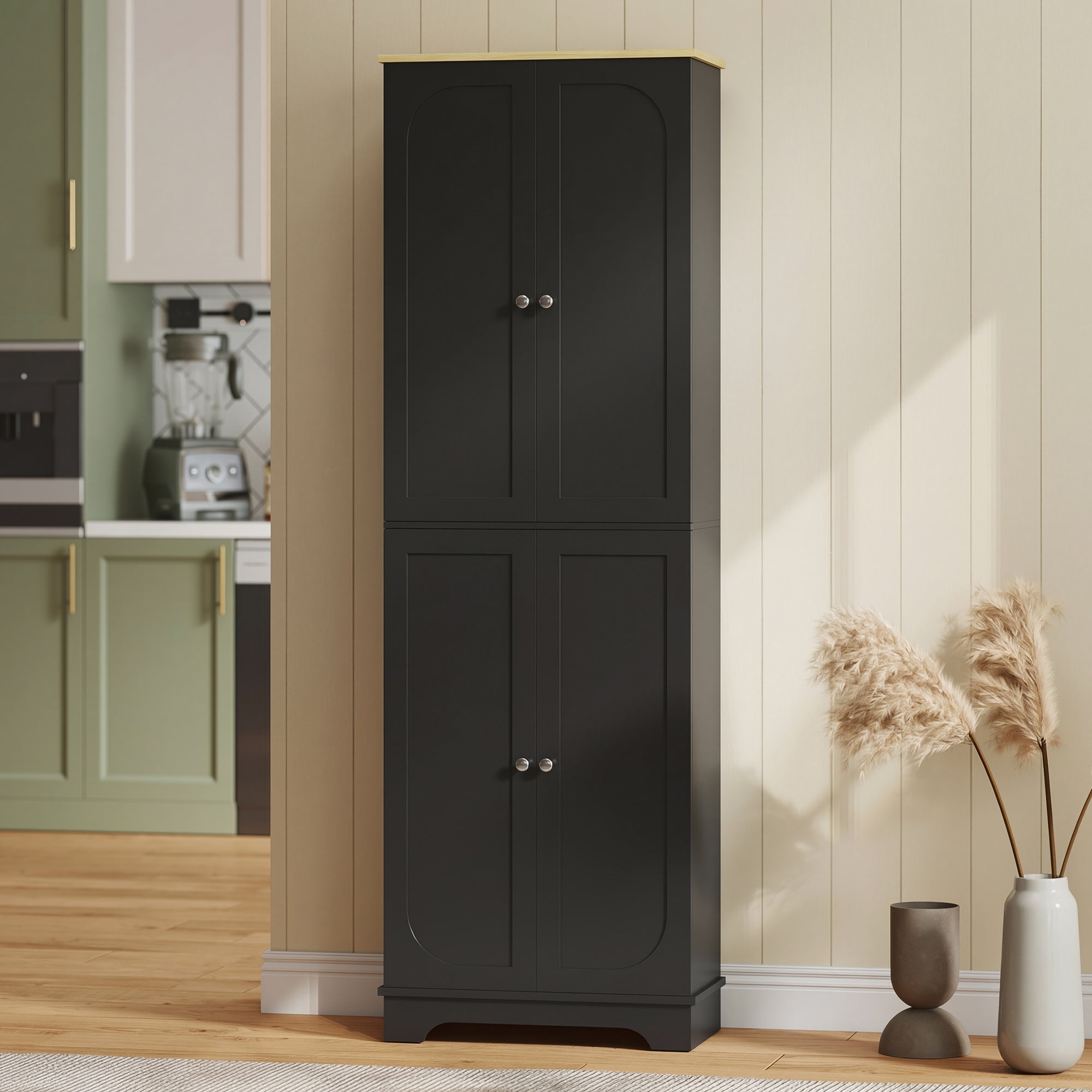 72" Pantry Cabinet with Adjustable Shelves - Black-DECOROLALA