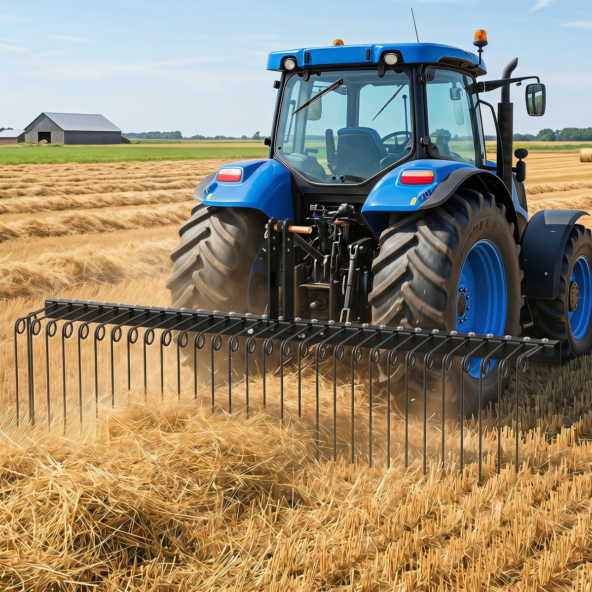 72" Pine Straw Rake with 30 Metal Coil Tines for Grass-Black-Lawn Care Tools-DECOROLALA