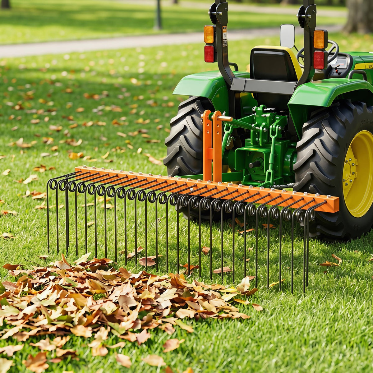 72" Pine Straw Rake with 30 Metal Coil Tines for Grass-Orange-Lawn Care Tools-DECOROLALA