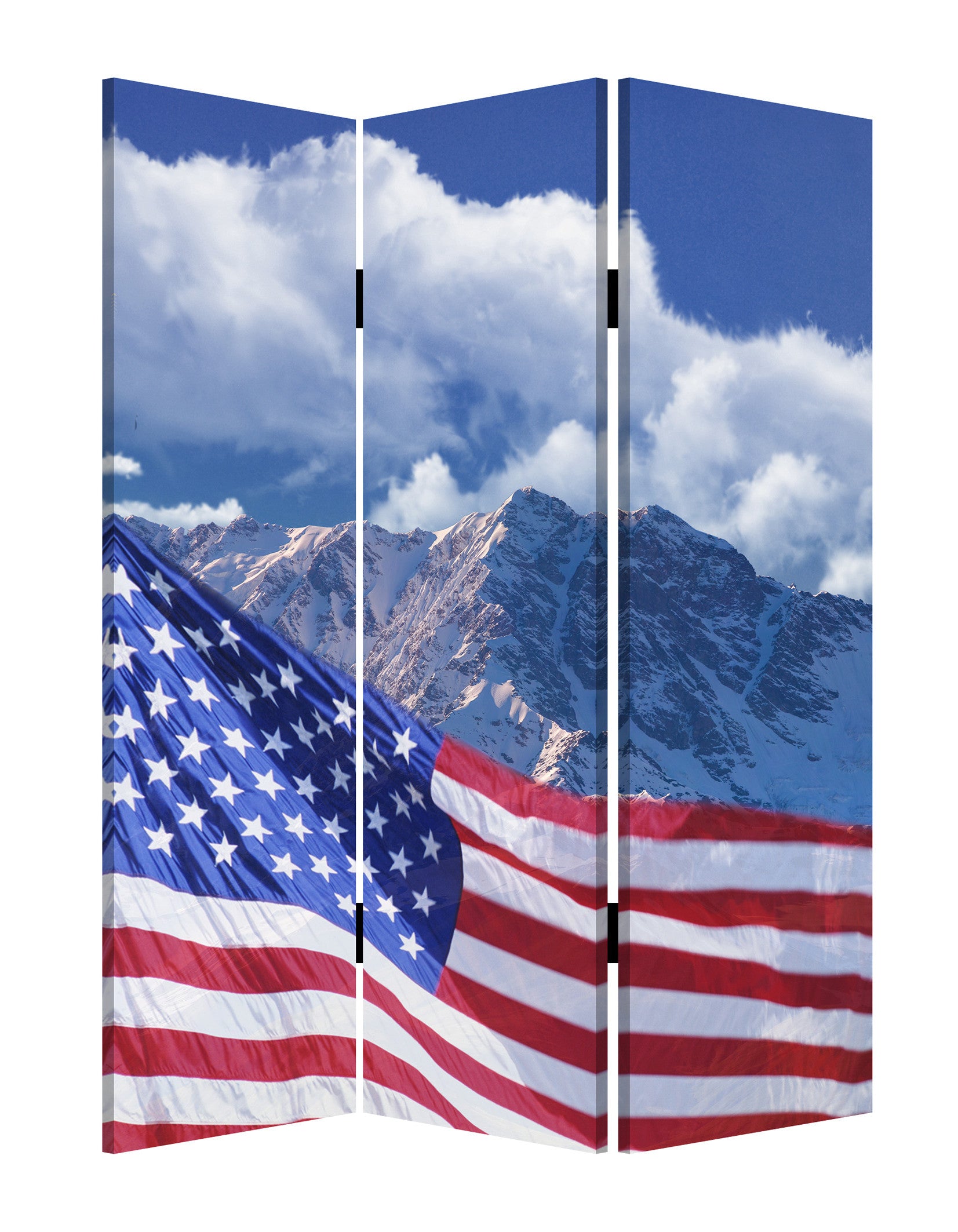 72" Red White And Blue American Flag Reversible Canvas Folding Three Panel Room Divider-Room Dividers-DECOROLALA