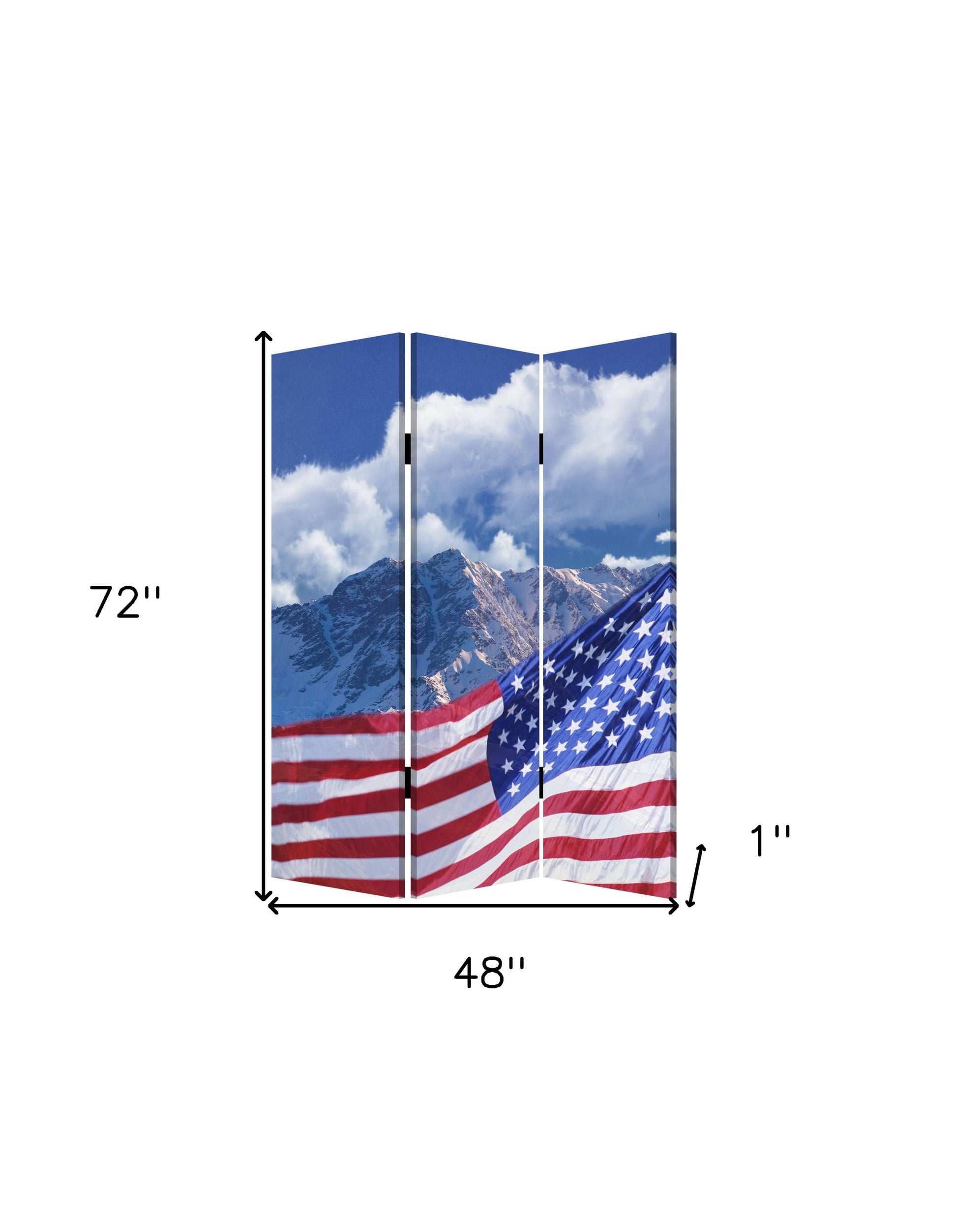 72" Red White And Blue American Flag Reversible Canvas Folding Three Panel Room Divider-Room Dividers-DECOROLALA