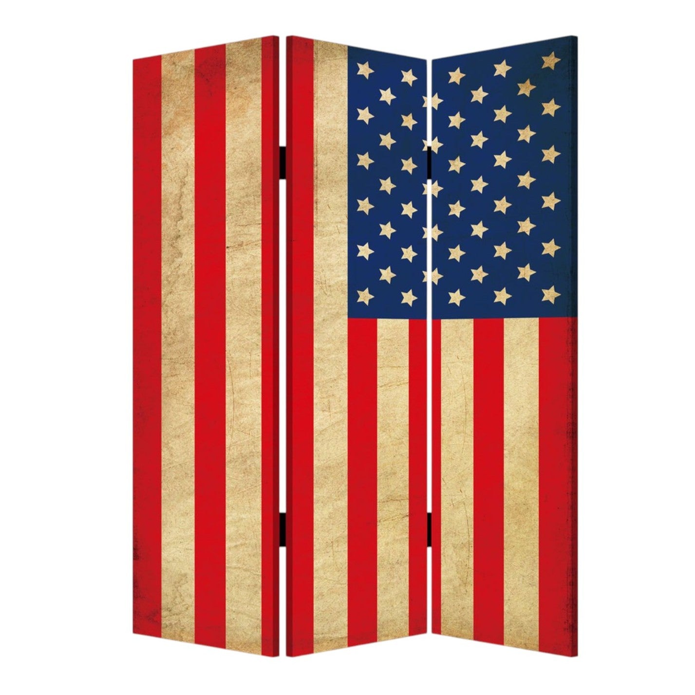72" Red White And Blue American Flag Reversible Canvas Folding Three Panel Room Divider-Room Dividers-DECOROLALA