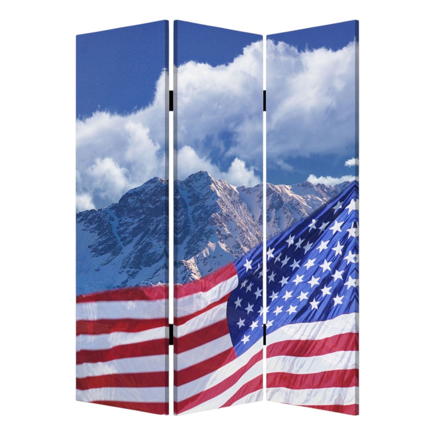 72" Red White And Blue American Flag Reversible Canvas Folding Three Panel Room Divider-Room Dividers-DECOROLALA