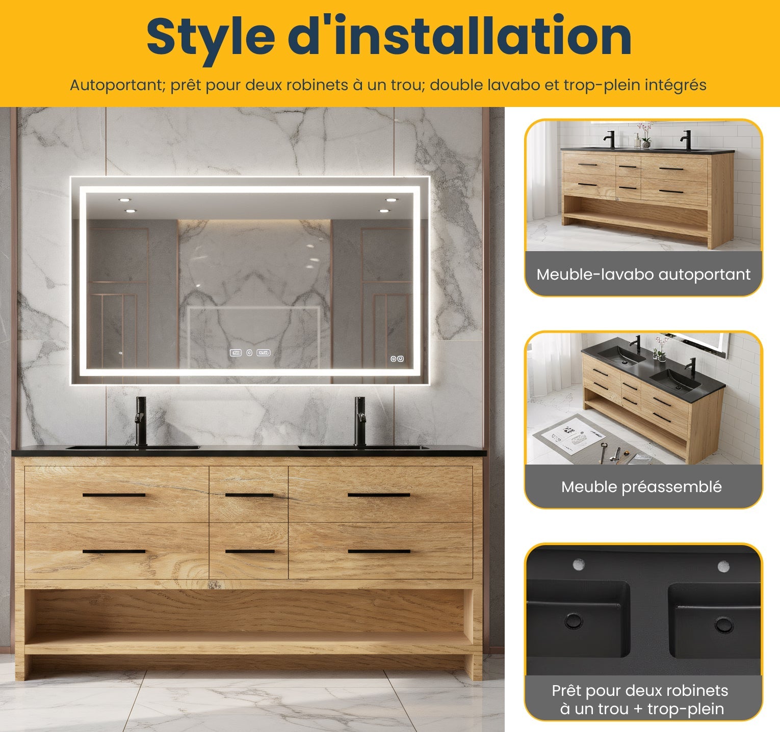 72" Rough Oak Freestanding Double Sink Bathroom Vanity with Black Engineered Quartz Countertop-Migration_Bathroom Vanities-DECOROLALA