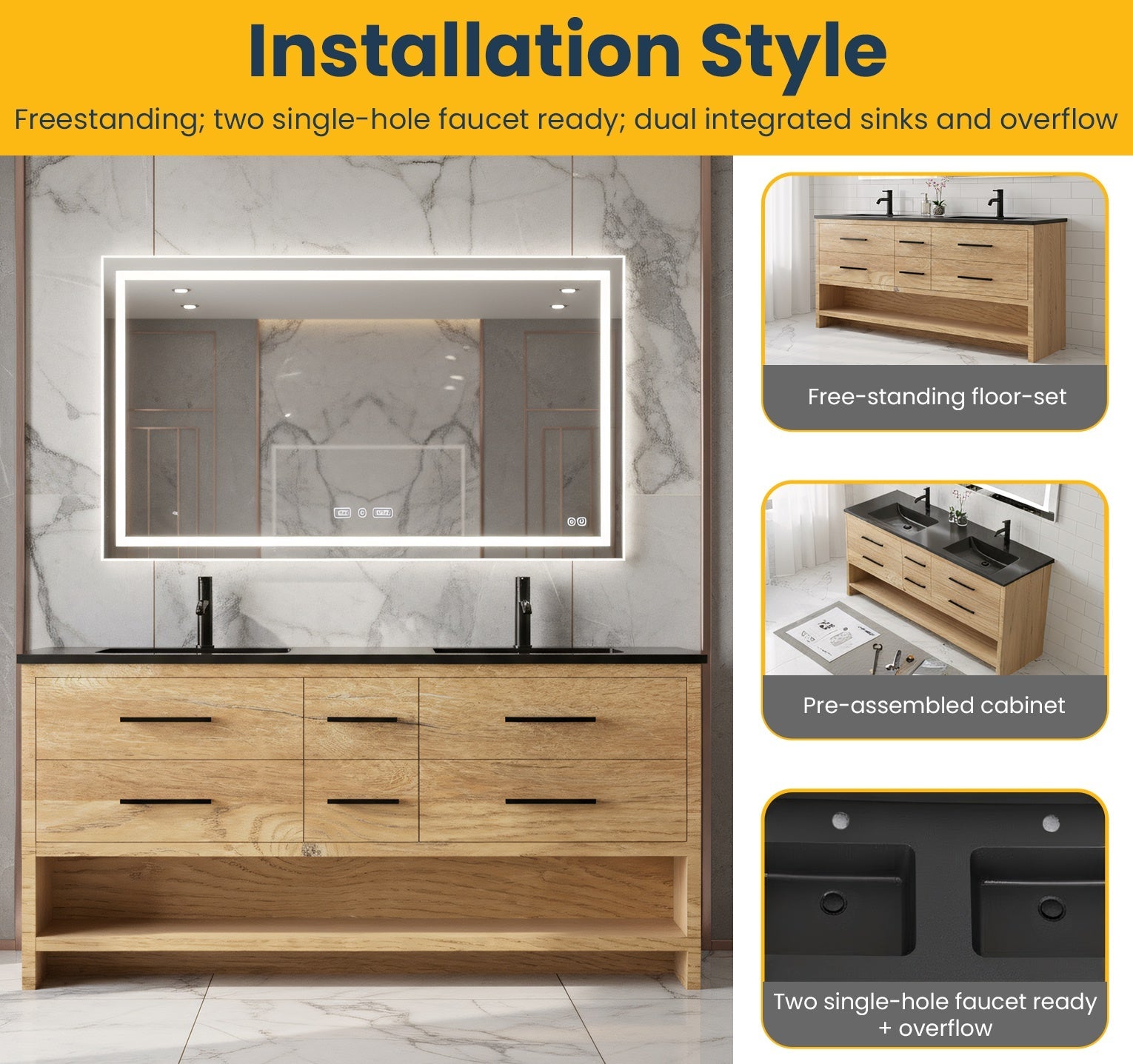 72" Rough Oak Freestanding Double Sink Bathroom Vanity with Black Engineered Quartz Countertop-Migration_Bathroom Vanities-DECOROLALA