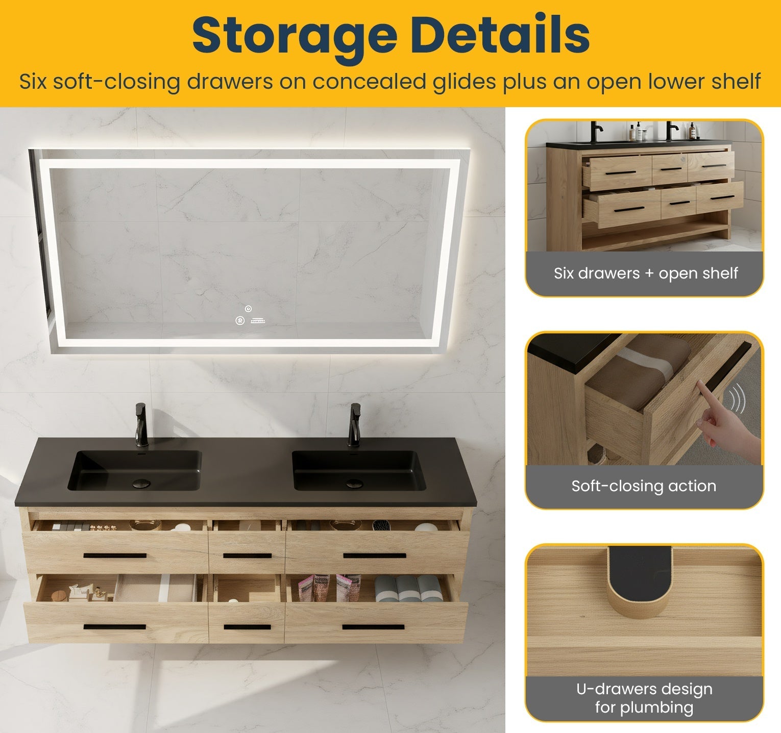 72" Rough Oak Freestanding Double Sink Bathroom Vanity with Black Engineered Quartz Countertop-Migration_Bathroom Vanities-DECOROLALA