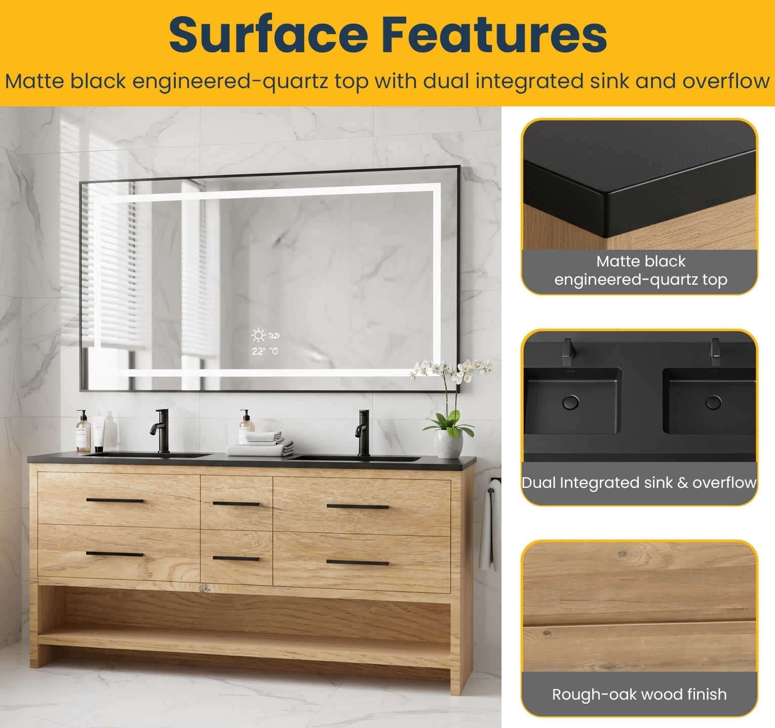 72" Rough Oak Freestanding Double Sink Bathroom Vanity with Black Engineered Quartz Countertop-Migration_Bathroom Vanities-DECOROLALA