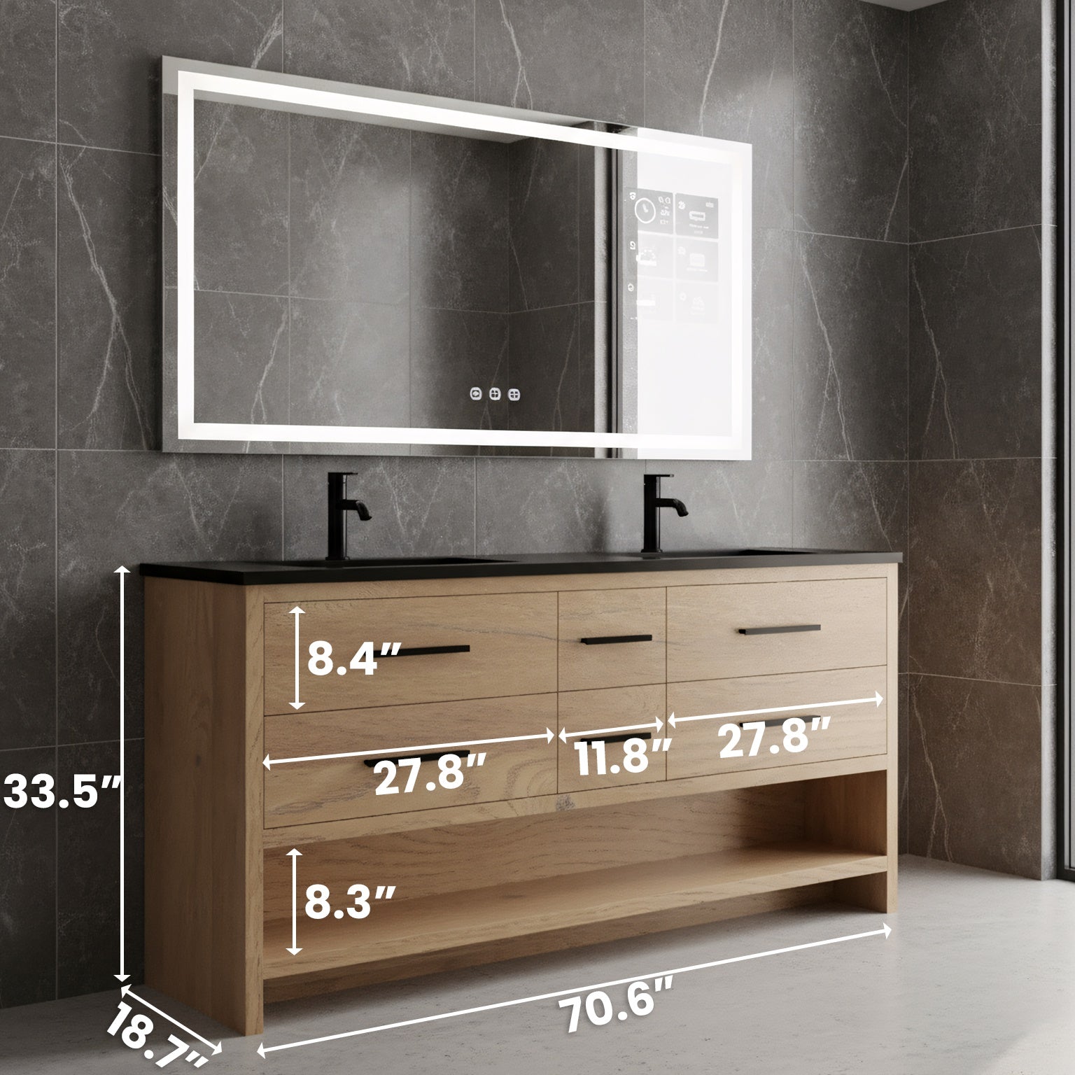 72" Rough Oak Freestanding Double Sink Bathroom Vanity with Black Engineered Quartz Countertop-Migration_Bathroom Vanities-DECOROLALA