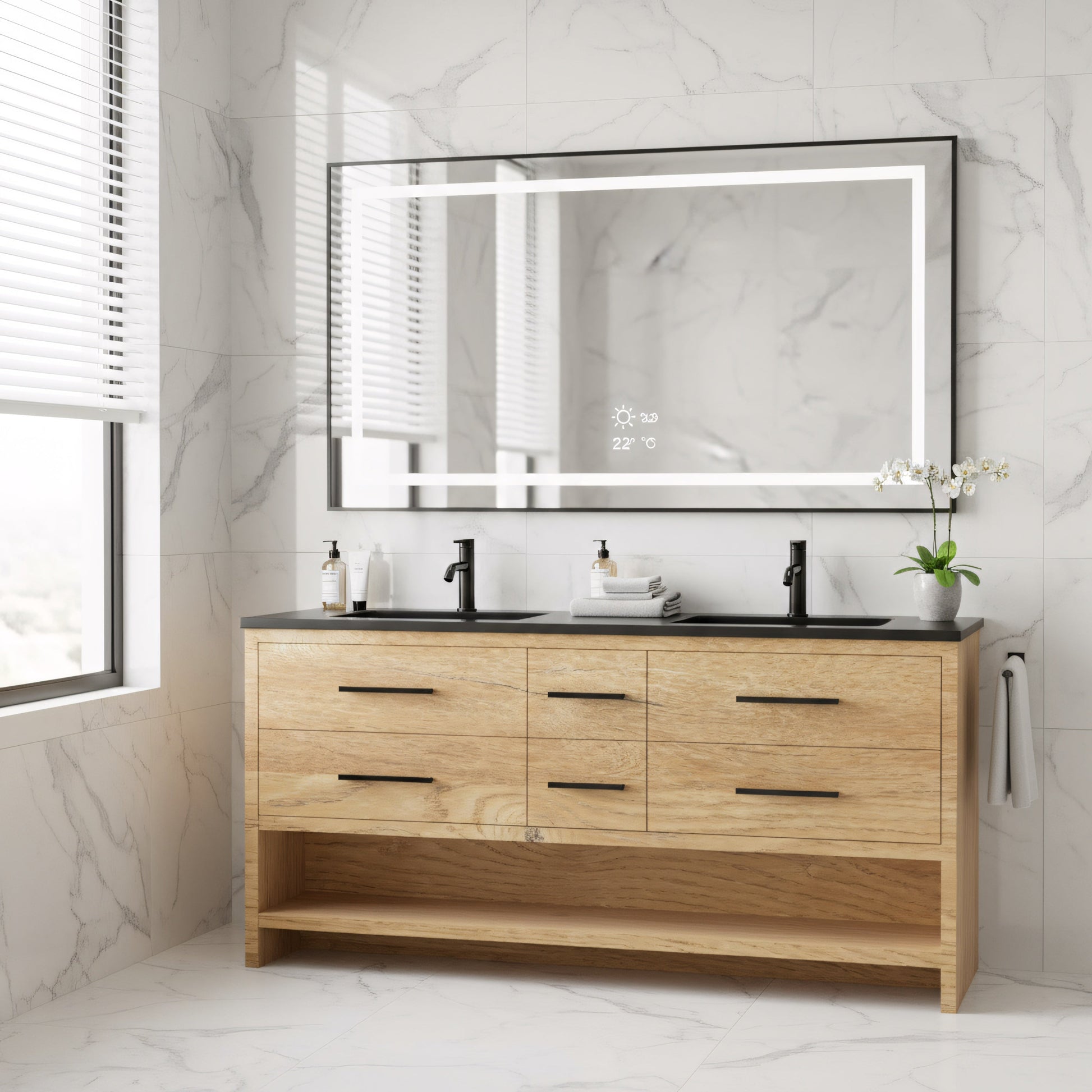 72" Rough Oak Freestanding Double Sink Bathroom Vanity with Black Engineered Quartz Countertop-Migration_Bathroom Vanities-DECOROLALA