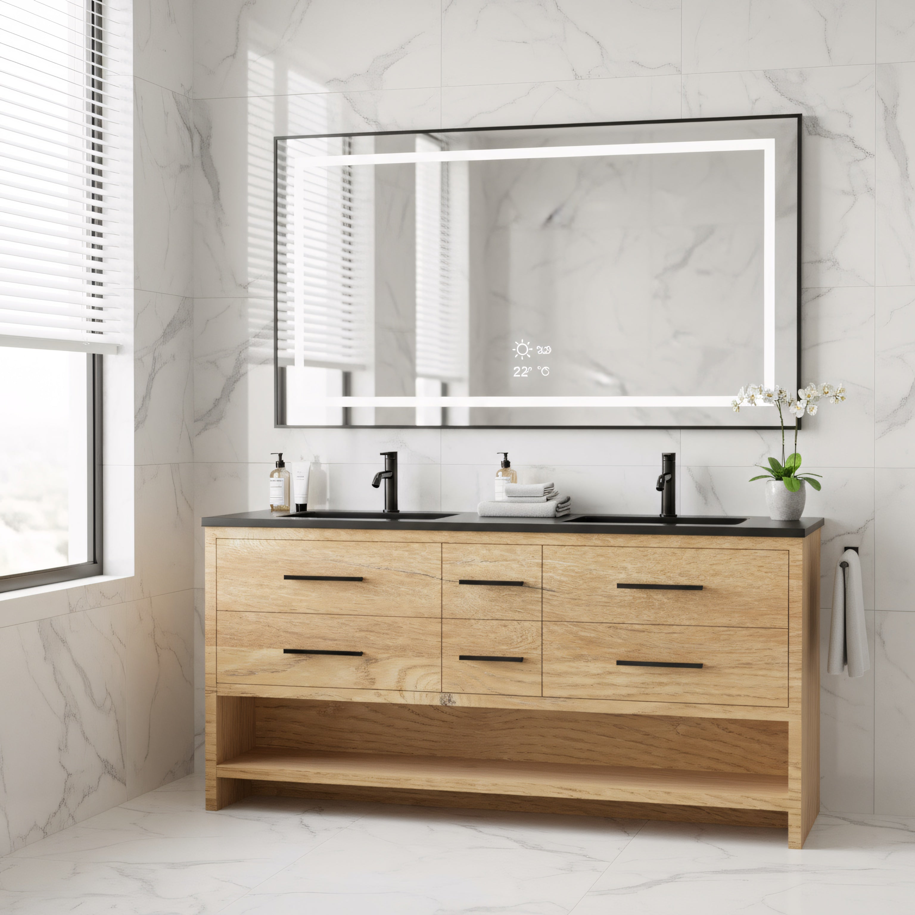 72" Rough Oak Freestanding Double Sink Bathroom Vanity with Black Engineered Quartz Countertop-Migration_Bathroom Vanities-DECOROLALA