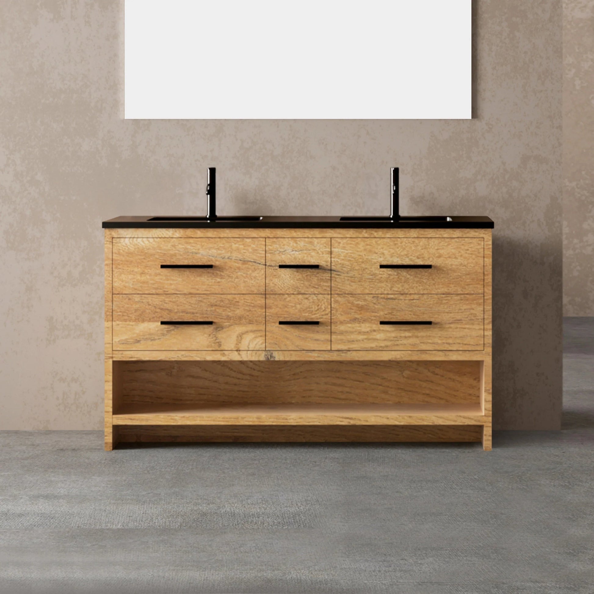 72" Rough Oak Freestanding Double Sink Bathroom Vanity with Black Engineered Quartz Countertop-Migration_Bathroom Vanities-DECOROLALA