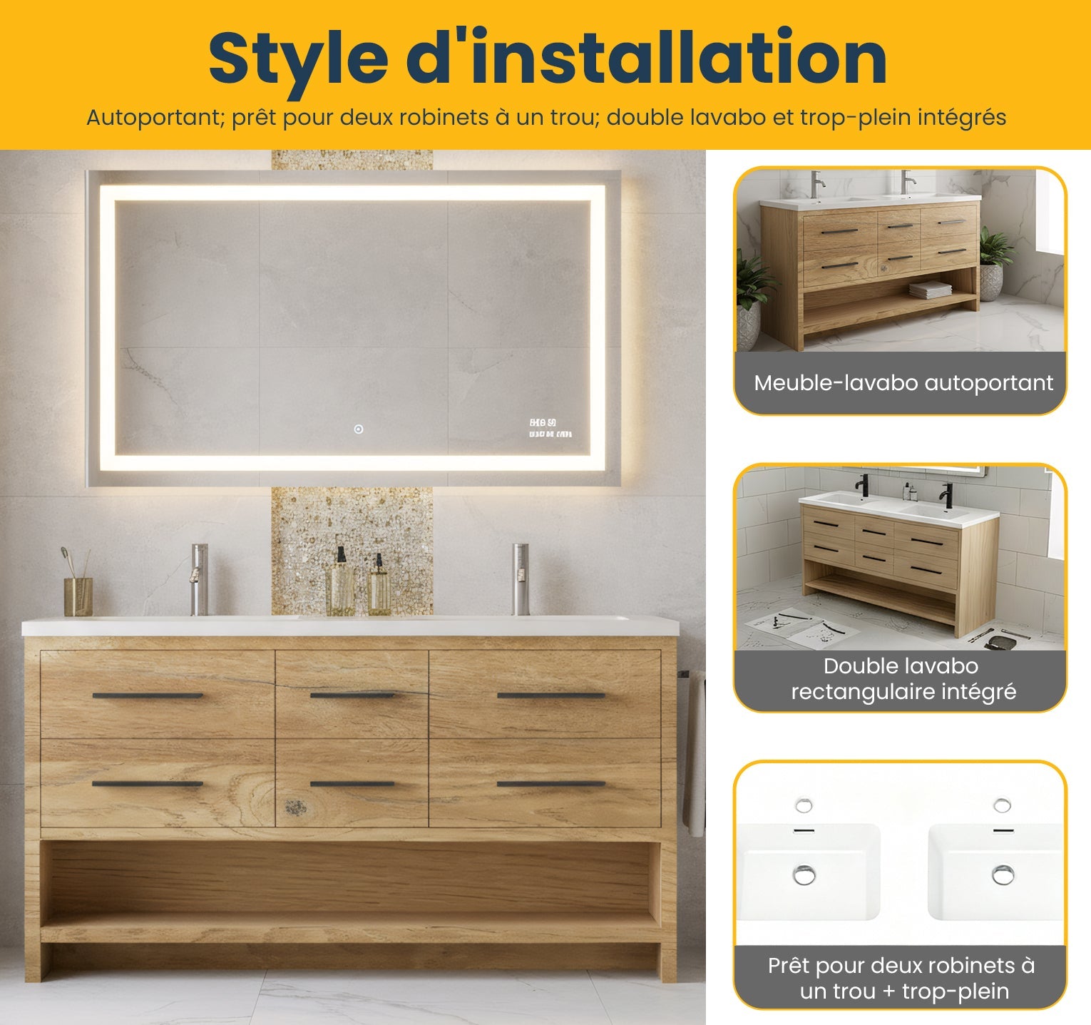 72" Rough Oak Freestanding Double Sink Bathroom Vanity with White Polymarble Countertop-Migration_Bathroom Vanities-DECOROLALA