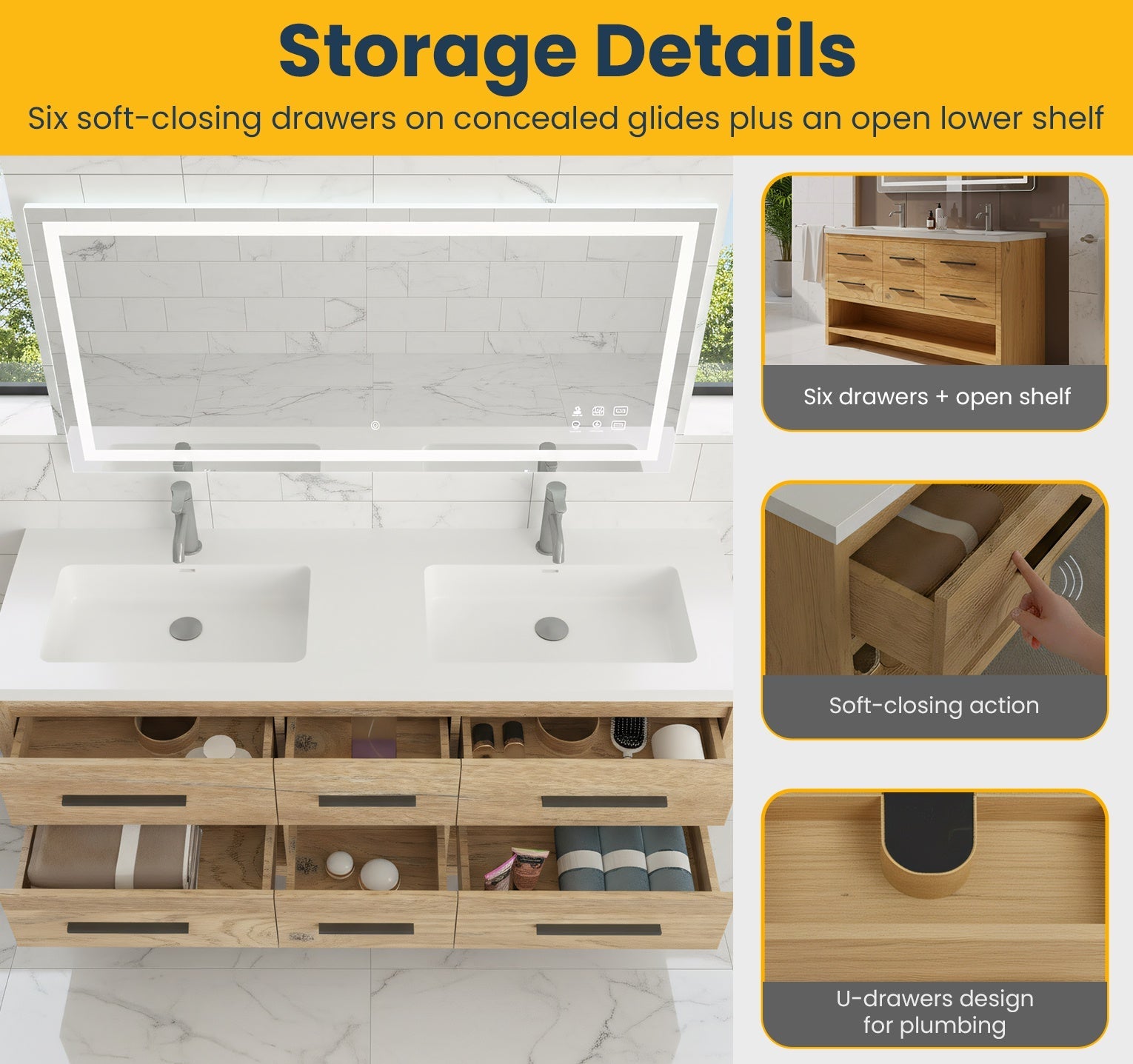 72" Rough Oak Freestanding Double Sink Bathroom Vanity with White Polymarble Countertop-Migration_Bathroom Vanities-DECOROLALA