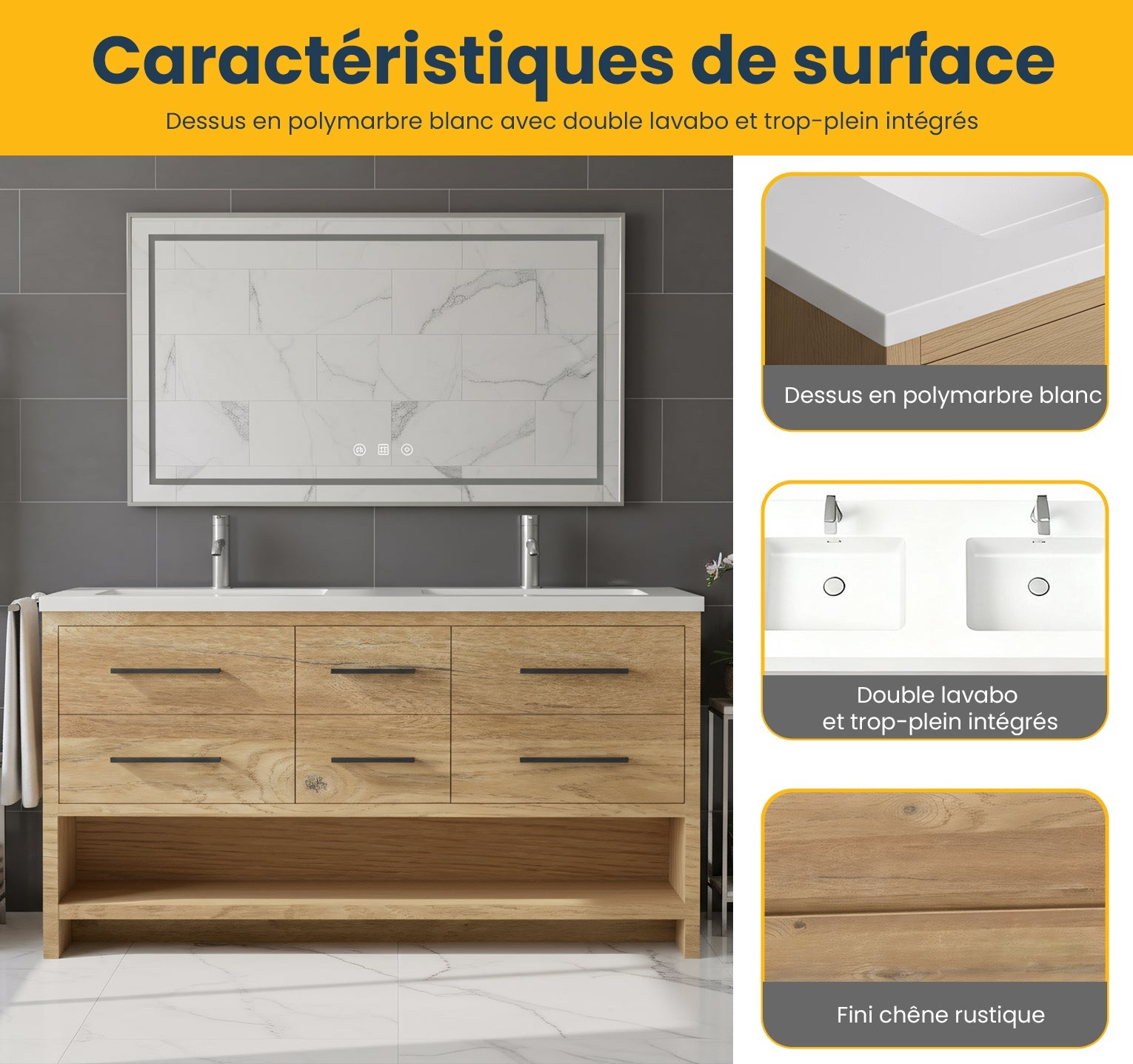 72" Rough Oak Freestanding Double Sink Bathroom Vanity with White Polymarble Countertop-Migration_Bathroom Vanities-DECOROLALA