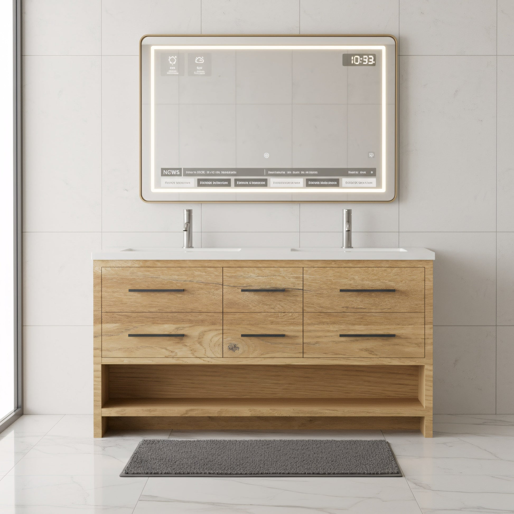 72" Rough Oak Freestanding Double Sink Bathroom Vanity with White Polymarble Countertop-Migration_Bathroom Vanities-DECOROLALA