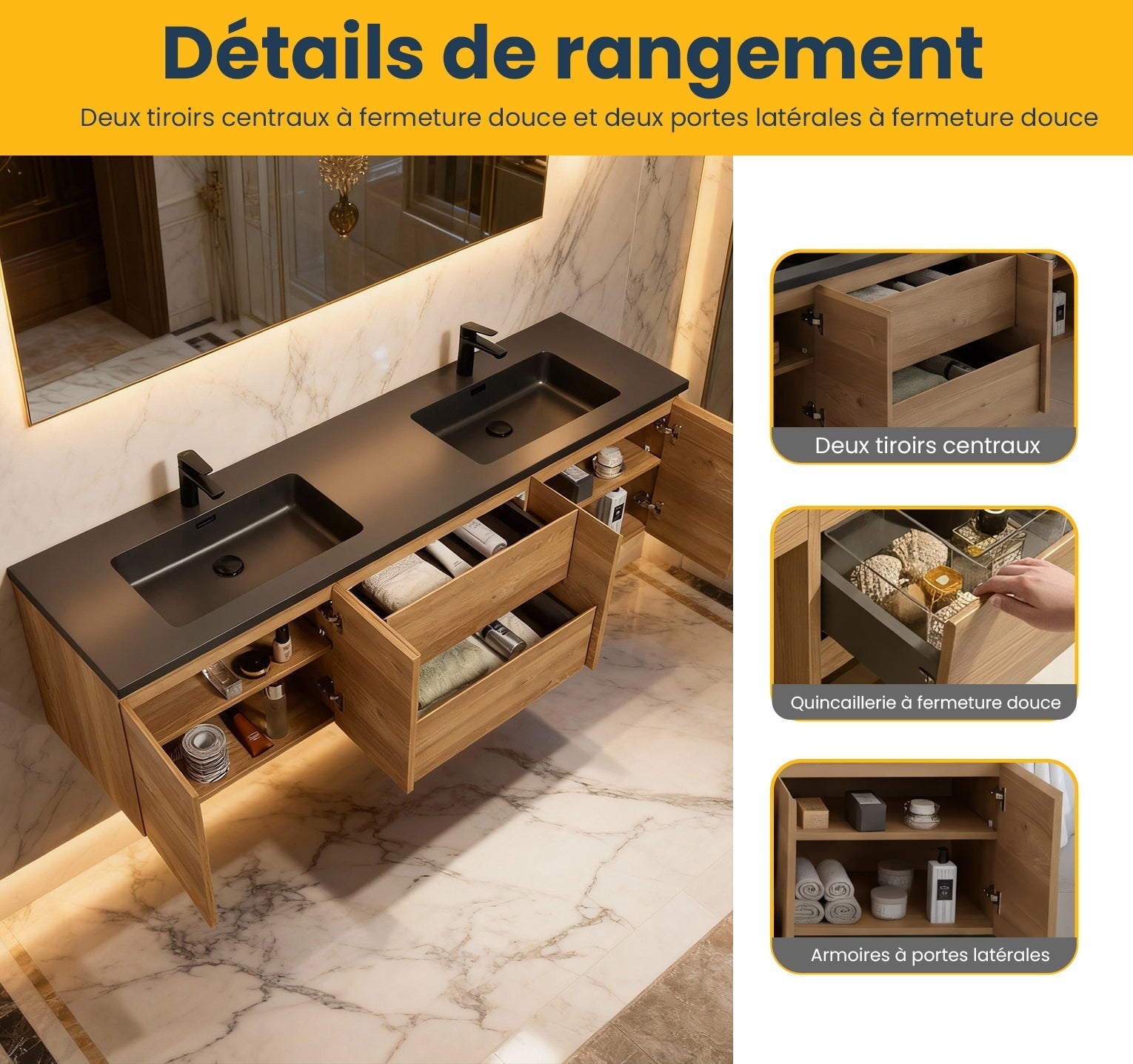 72" Rough Oak Wall Mount Double Sink Bathroom Vanity with Black Quartz Countertop-Migration_Bathroom Vanities-DECOROLALA