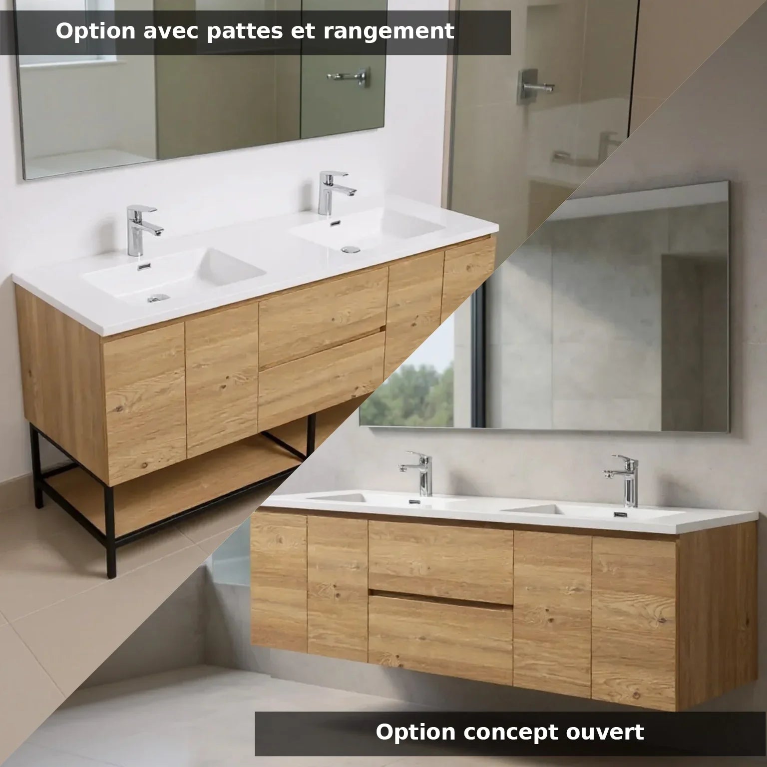 72" Rough Oak Wall Mount Double Sink Bathroom Vanity with White Polymarble Countertop-Migration_Bathroom Vanities-DECOROLALA