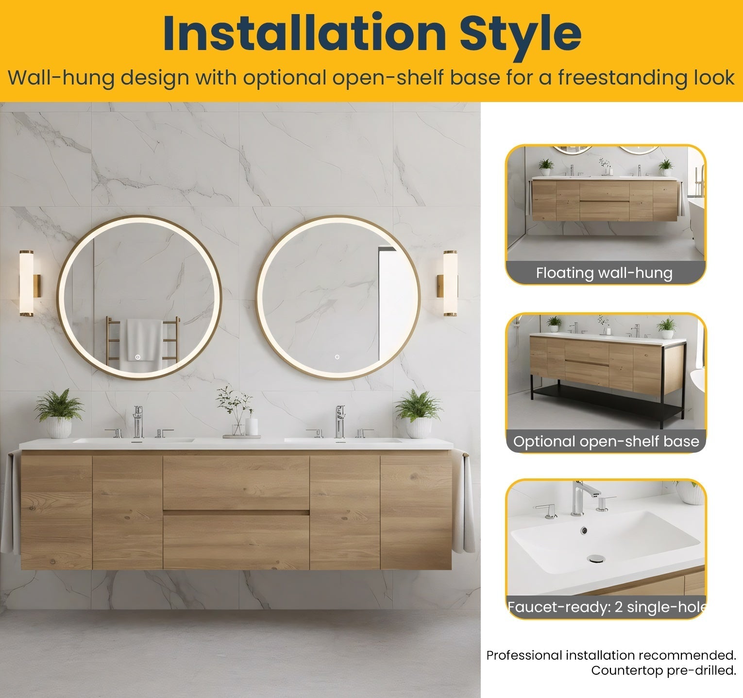 72" Rough Oak Wall Mount Double Sink Bathroom Vanity with White Polymarble Countertop-Migration_Bathroom Vanities-DECOROLALA