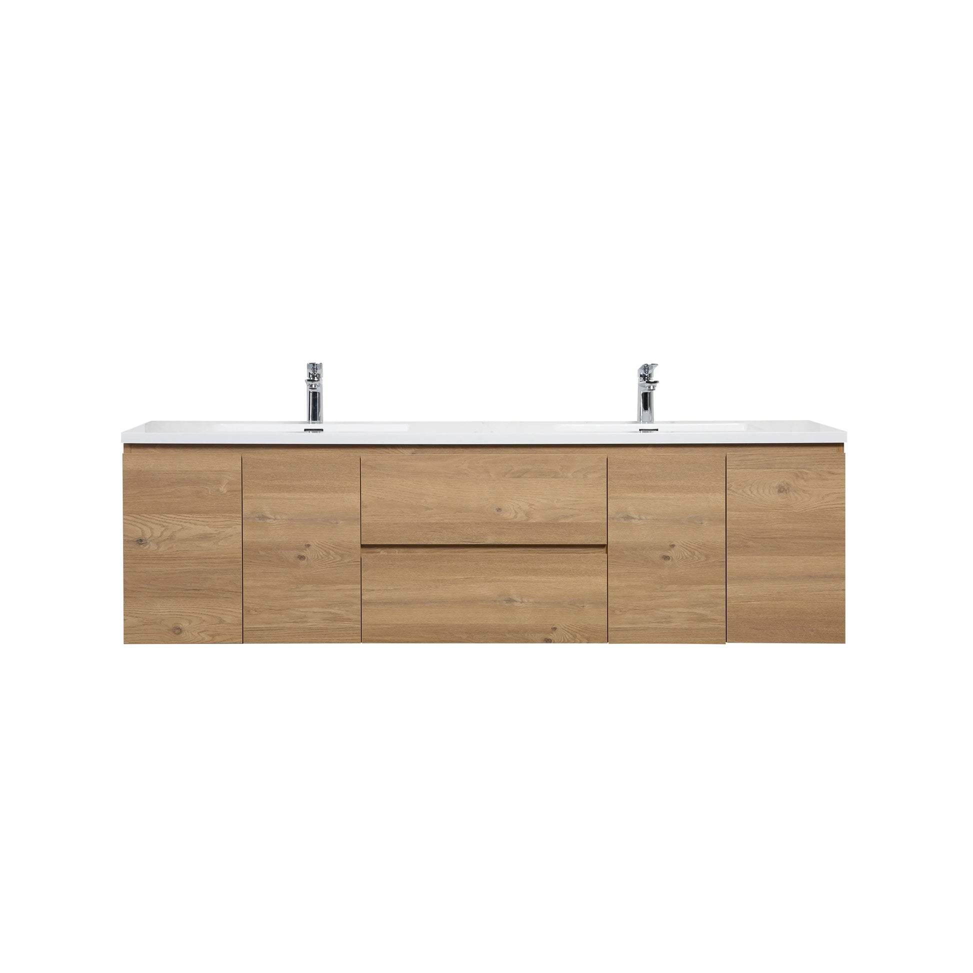 72" Rough Oak Wall Mount Double Sink Bathroom Vanity with White Polymarble Countertop-Migration_Bathroom Vanities-DECOROLALA