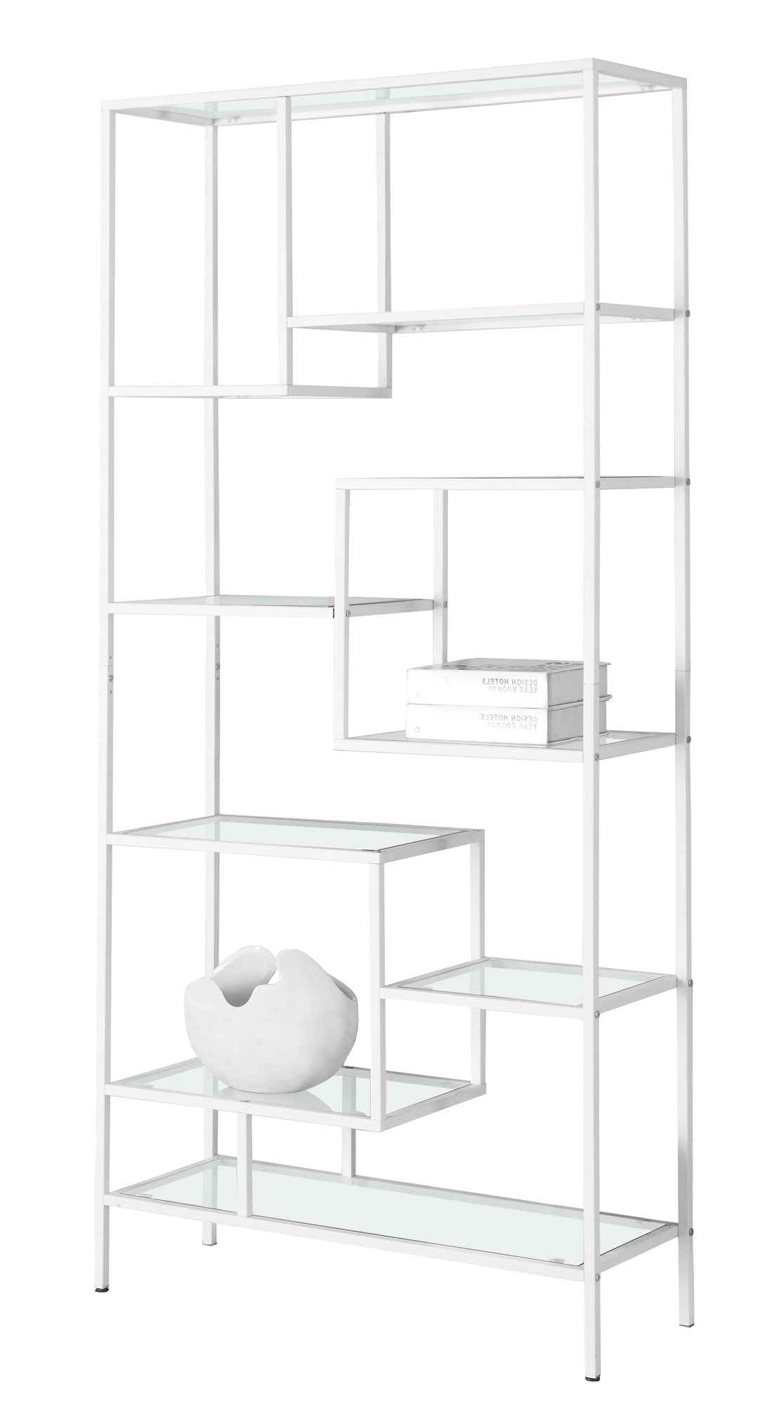 72" Silver And Clear Metal and Glass Nine Tier Etagere Bookcase-Bookcases-DECOROLALA
