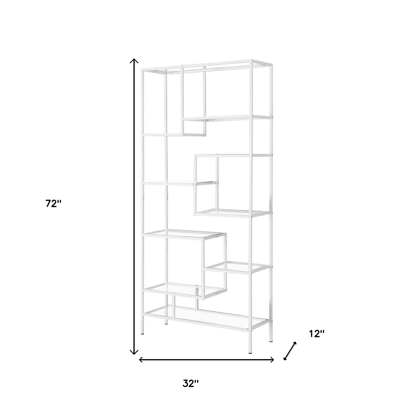 72" Silver And Clear Metal and Glass Nine Tier Etagere Bookcase-Bookcases-DECOROLALA